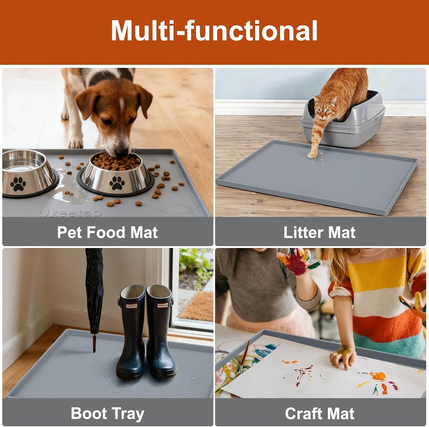 34" x 22" Extra Thick Waterproof Silicone Mat with Raised Edge, Under Sink Mat for Kitchen & Bathroom, Kitchen Cabinet Liner, Multi-Purpose for Storage & Protection, Gray