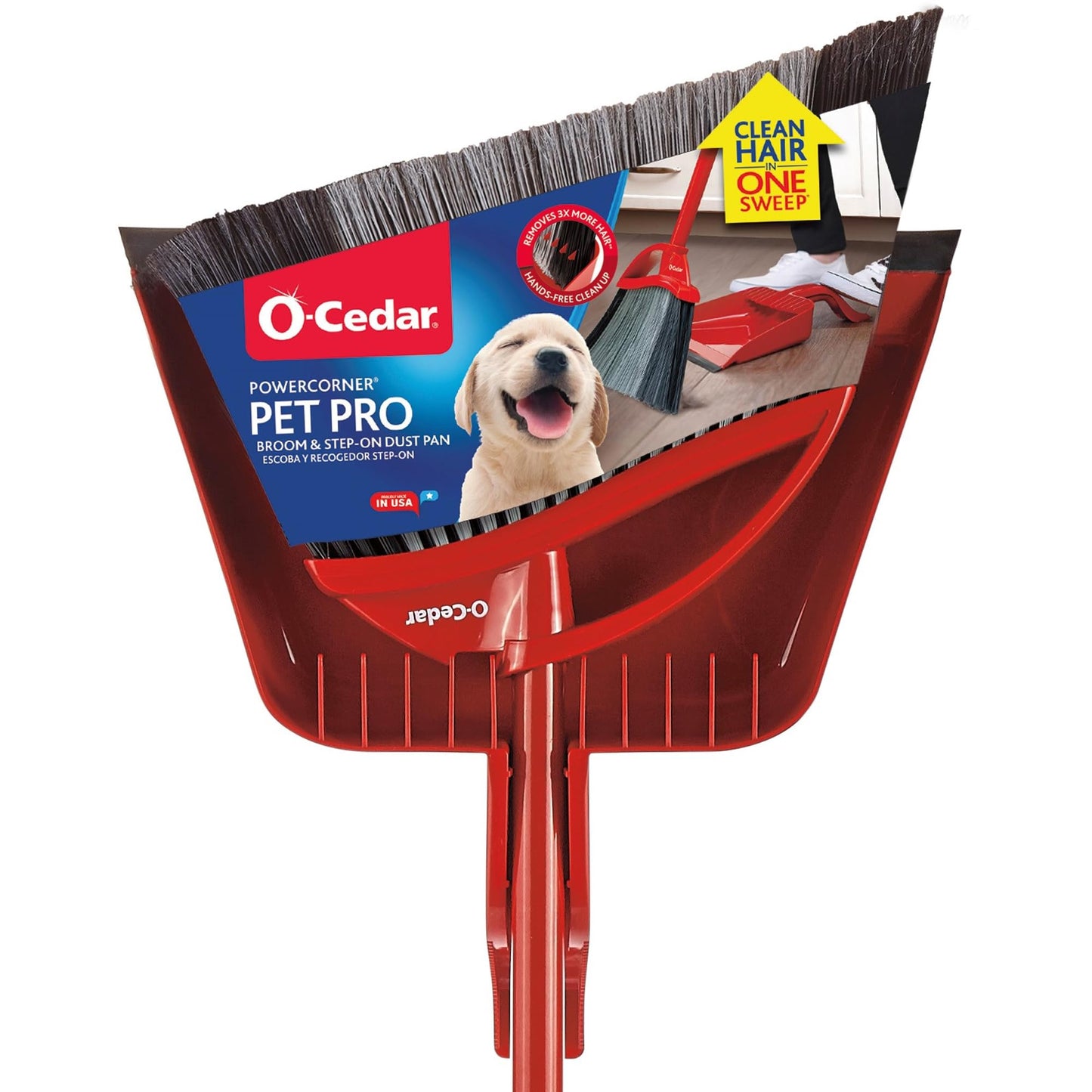 O-Cedar Sweep Broom with Step-On Dustpan | Remove 99% with One Sweep | Lightweight Quiet Cleaning Tool | Ideal for Pet Owners