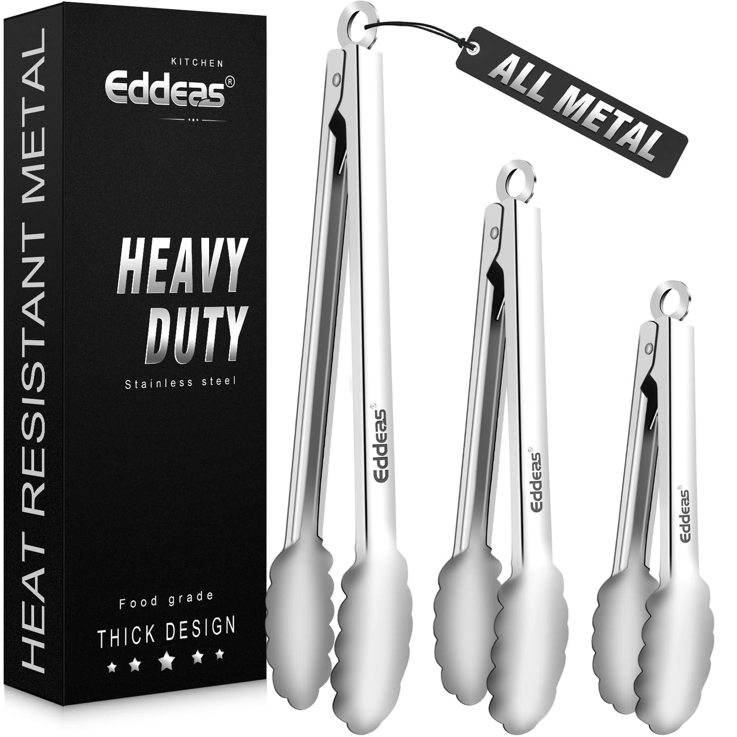 Tongs For Cooking - Heat Resistant 600 Degrees Stainless Steel Kitchen Tong,Heavy Duty Metal Locking Tongs - Perfect for Food,Salad and BBQ set of 3 (7",9" and 12") Dishwasher