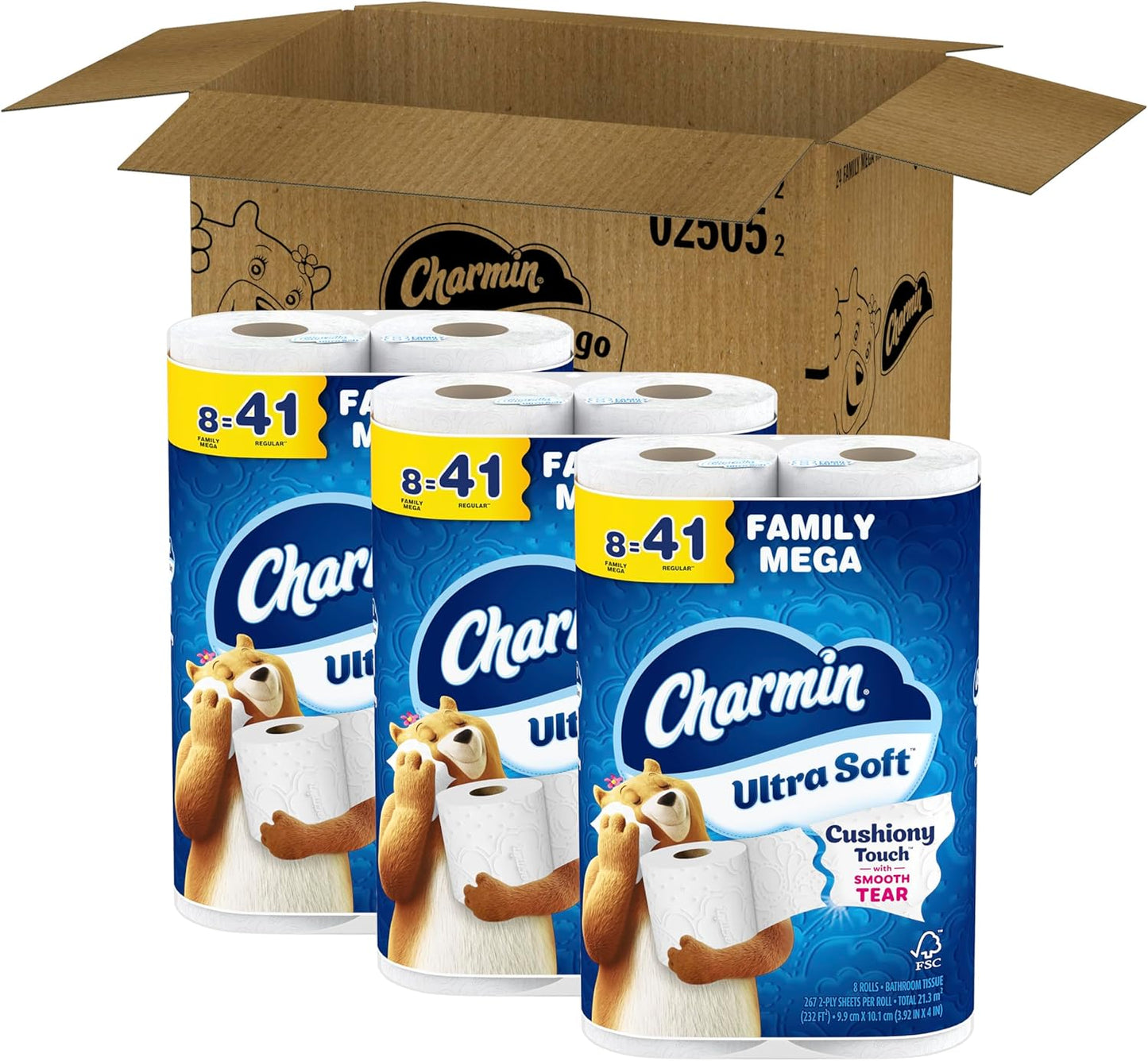Charmin Ultra Soft Cushiony Touch Toilet Paper, 24 Family Mega = 123 Regular Rolls, White