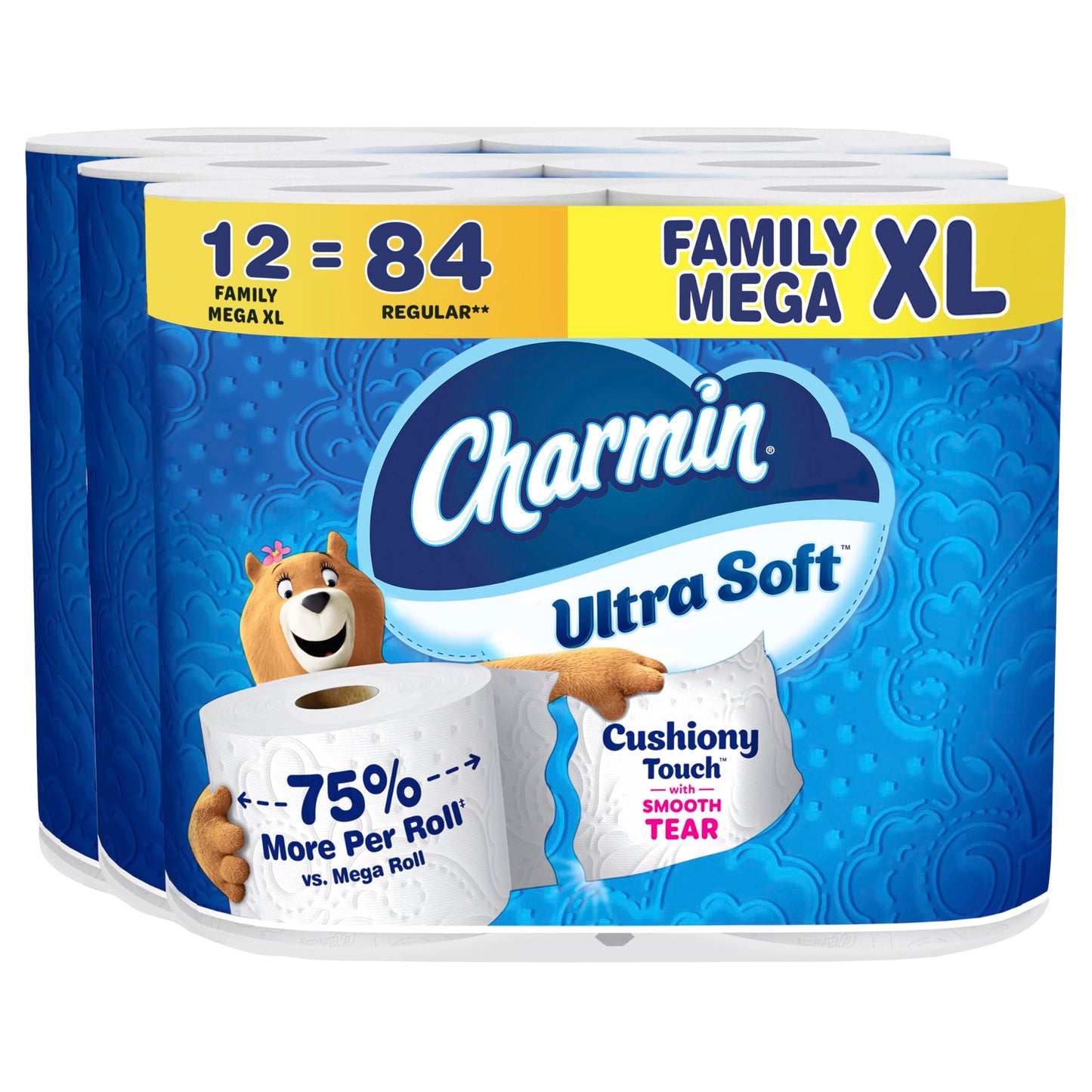 Charmin Ultra Soft Cushiony Touch Toilet Paper, 24 Family Mega = 123 Regular Rolls, White