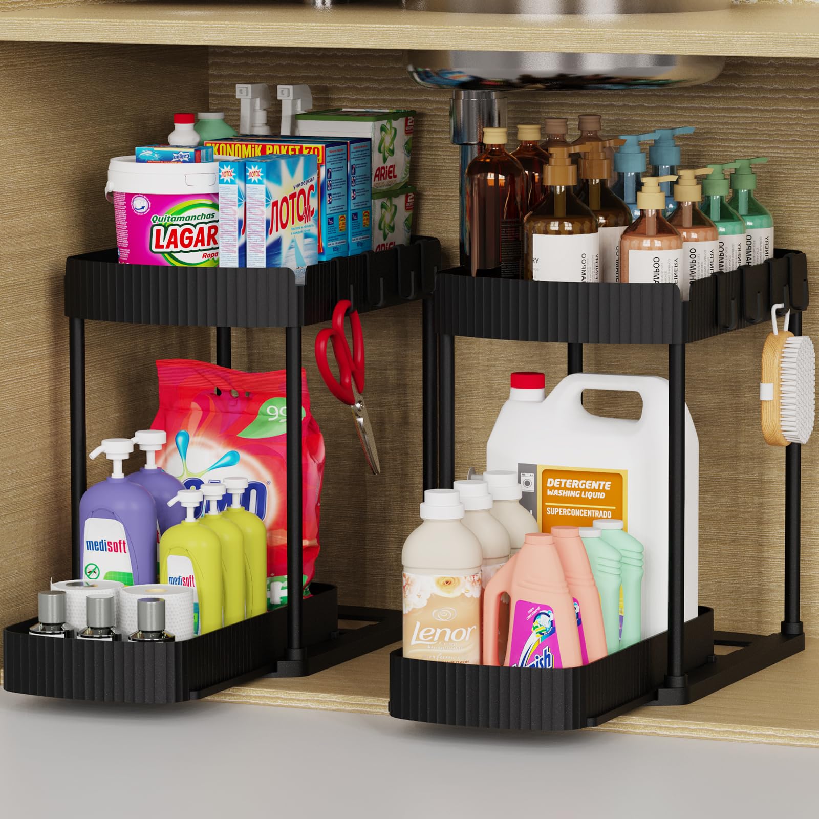 2 Pack Multi-Purpose Pull-Out Storage Organizers, Under Sink & Cabinet Storage, 12.8 Inch, White