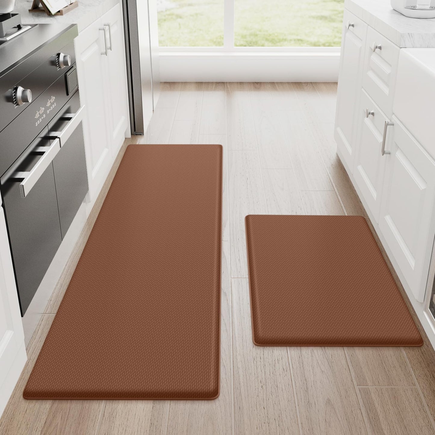 StepRite Kitchen Mats, 2PCS Kitchen Rugs, Cushioned Anti Fatigue Kitchen Mats for Floor, Non-Slip Standing Desk Mat, Waterproof Kitchen Rug Set for Kitchen, Floor, Office, 17.3"x30"+17.3"x47", Black