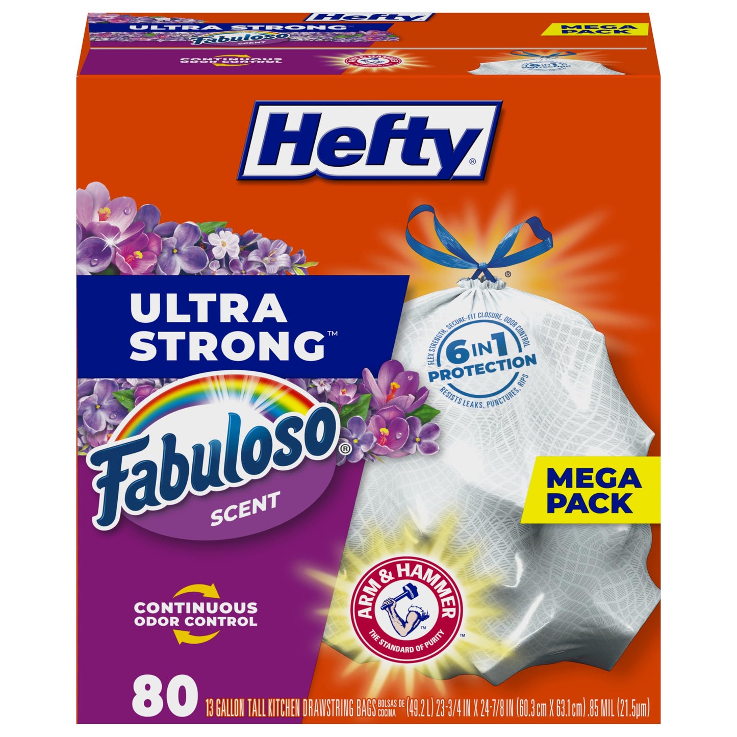 Hefty Ultra Strong Tall Kitchen Trash Bags, Lavender & Sweet Vanilla Scent, 13 Gallon, 80 Count