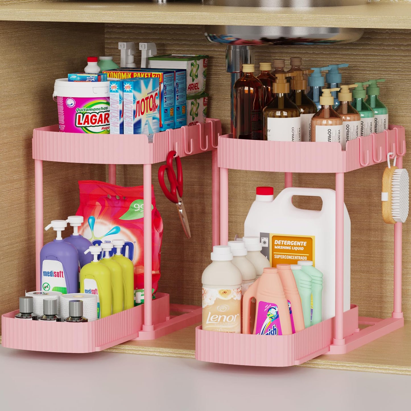2 Pack Multi-Purpose Pull-Out Storage Organizers, Under Sink & Cabinet Storage, 12.8 Inch, White