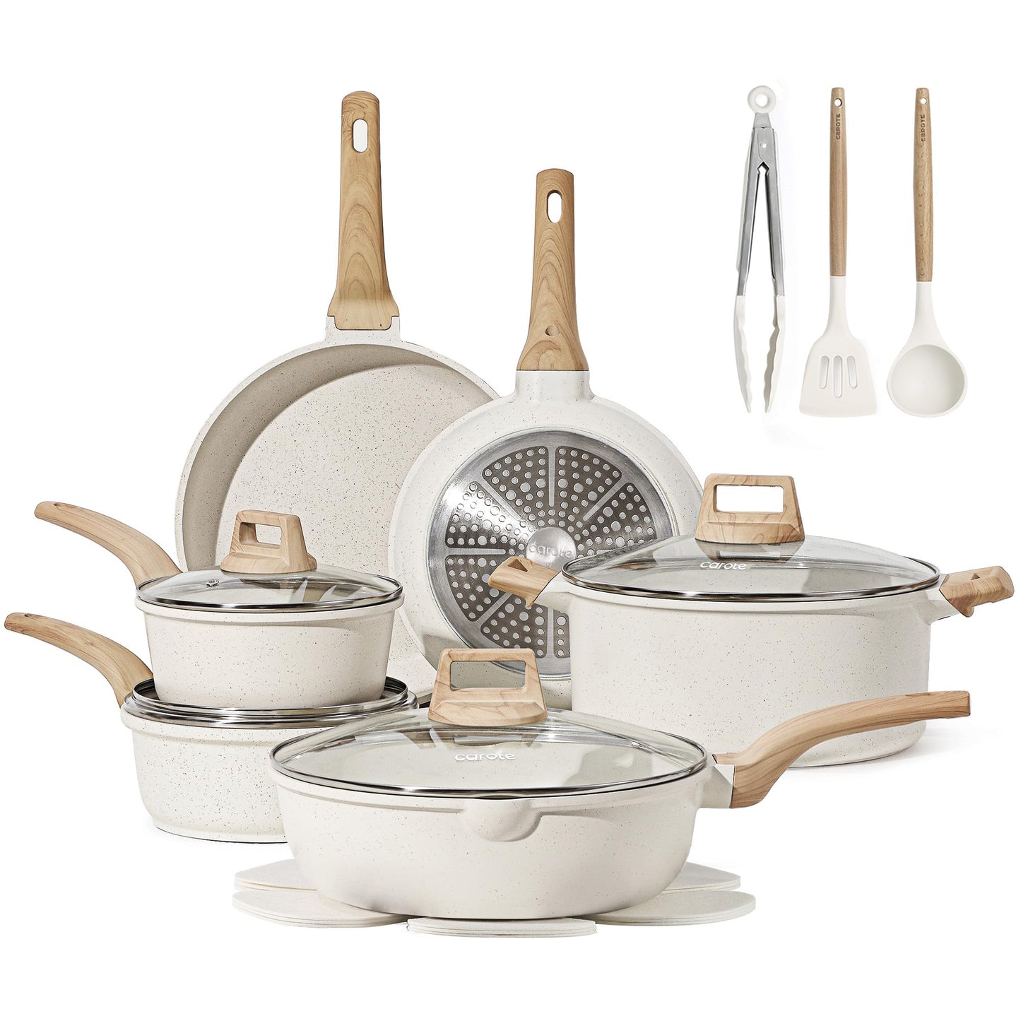 CAROTE 44pcs Pots and Pan Set Nonstick, Cookware Sets, Cooking Set Non Stick, Induction Cook Ware with Bakeware Set, Kitchen Knife Set