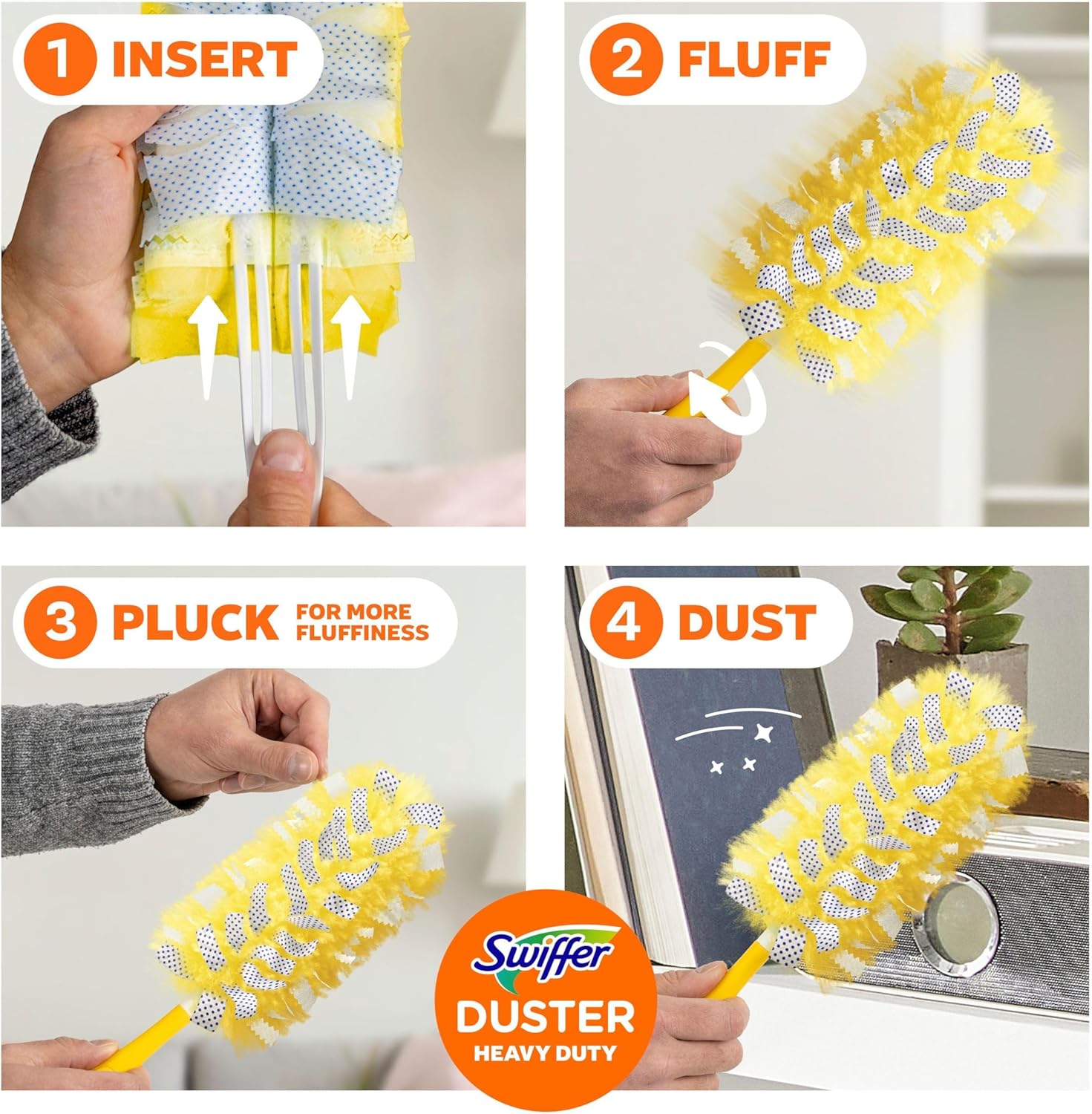 Swiffer Dusters Refill for Cleaning, Feather & Microfiber Duster Disposable Alternative, for Dusting Furniture, Blinds, Ceiling Fans, Walls, Helps Remove Allergens, Heavy Duty, Unscented, 11ct