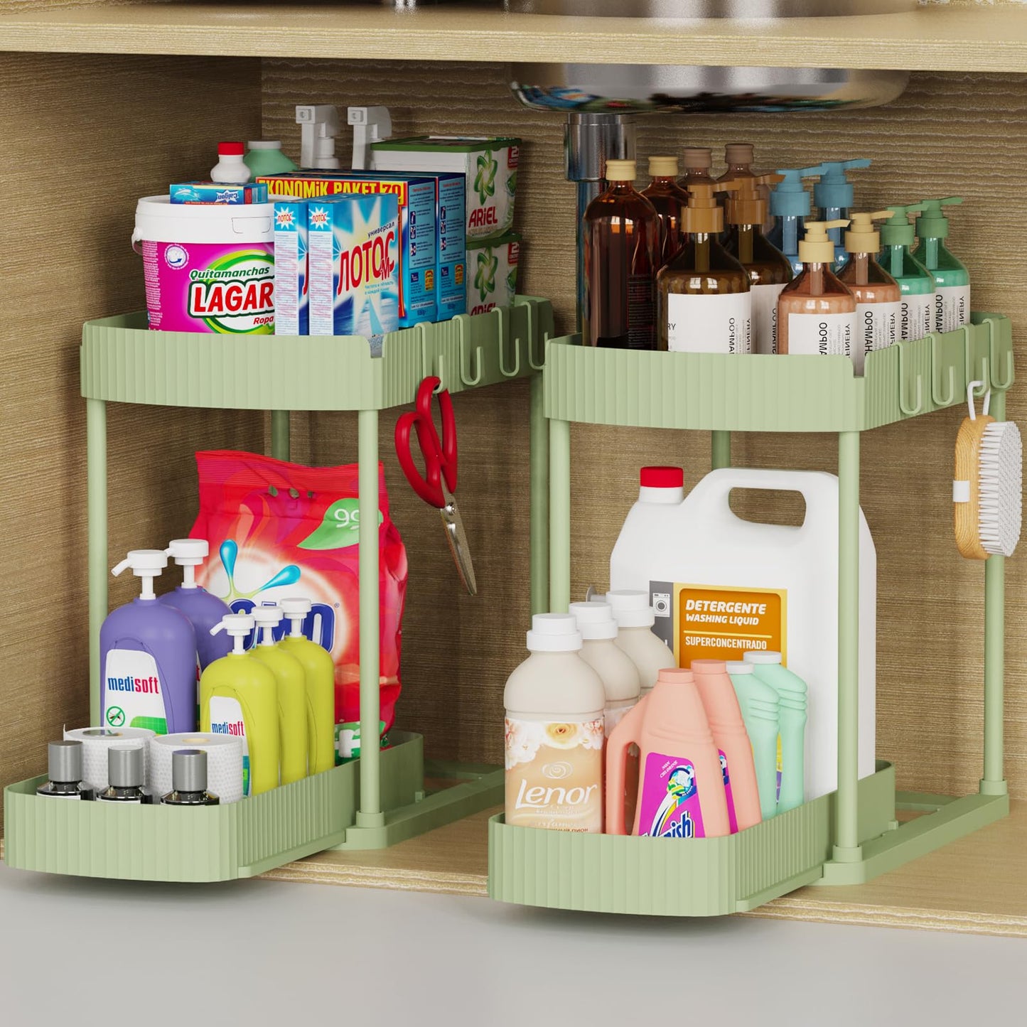 2 Pack Multi-Purpose Pull-Out Storage Organizers, Under Sink & Cabinet Storage, 12.8 Inch, White