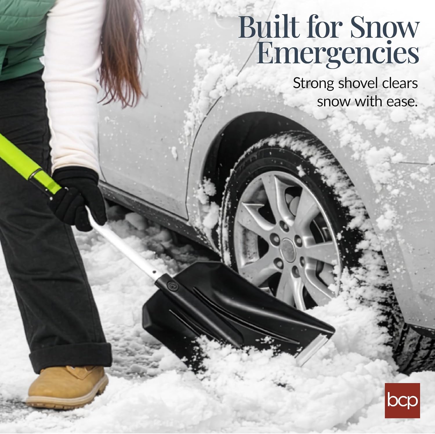 Best Choice Products 4 in 1 Snow Brush with Shovel, Squeegee & Ice Scraper, Up to 39" Extendable Foam Grip, 270° Pivoting Snow Brush for Car Truck SUV, Storage Bag Included - Lime