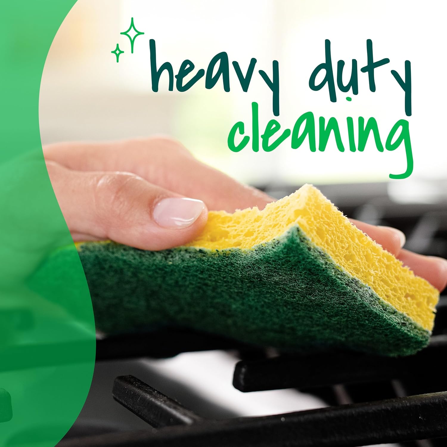 Scotch-Brite Heavy Duty Scrub Sponge, 6 Kitchen Sponges Designed for Tough Messes in the Kitchen that Last 3X Longer*, Best for Cast Iron Skillets and Outdoor Grills, Flexible, Durable, and Strong