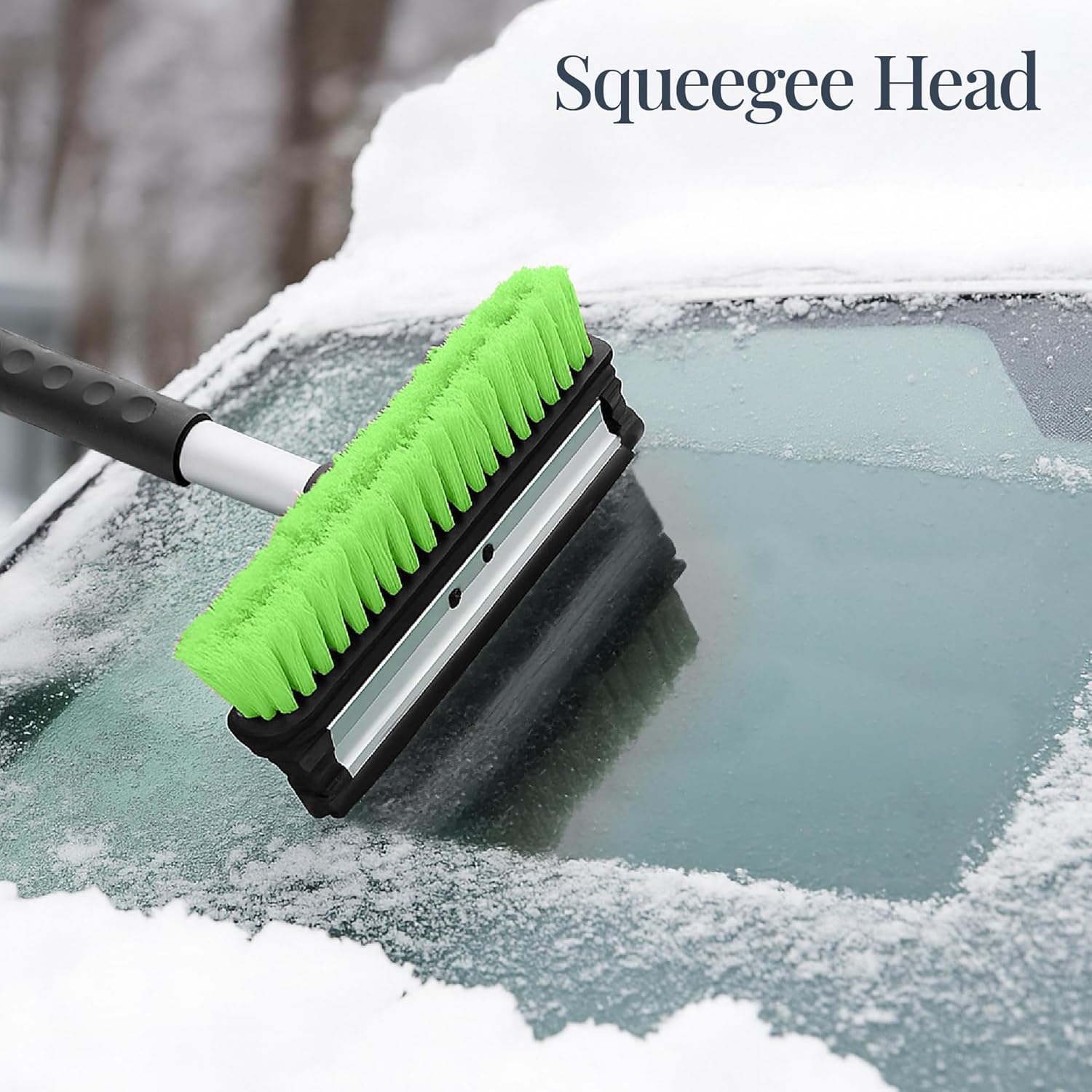 Best Choice Products 4 in 1 Snow Brush with Shovel, Squeegee & Ice Scraper, Up to 39" Extendable Foam Grip, 270° Pivoting Snow Brush for Car Truck SUV, Storage Bag Included - Lime