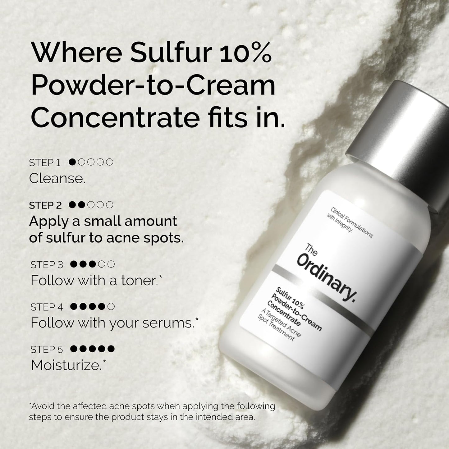 The Ordinary Sulfur 10% Powder-to-Cream Acne Spot Treatment Concentrate, Reduces Pimple Size and Zit Redness, 0.18 Oz