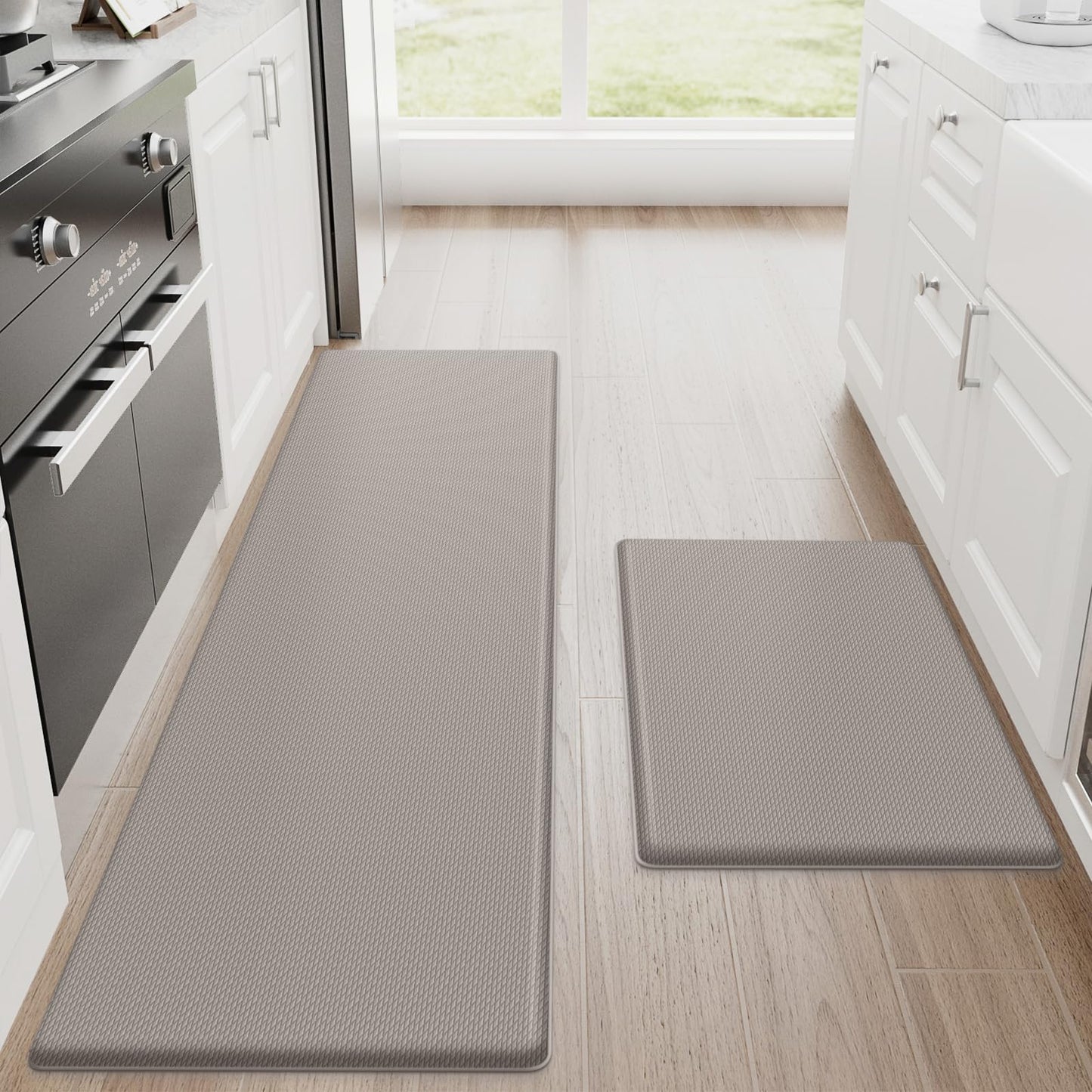 StepRite Kitchen Mats, 2PCS Kitchen Rugs, Cushioned Anti Fatigue Kitchen Mats for Floor, Non-Slip Standing Desk Mat, Waterproof Kitchen Rug Set for Kitchen, Floor, Office, 17.3"x30"+17.3"x47", Black