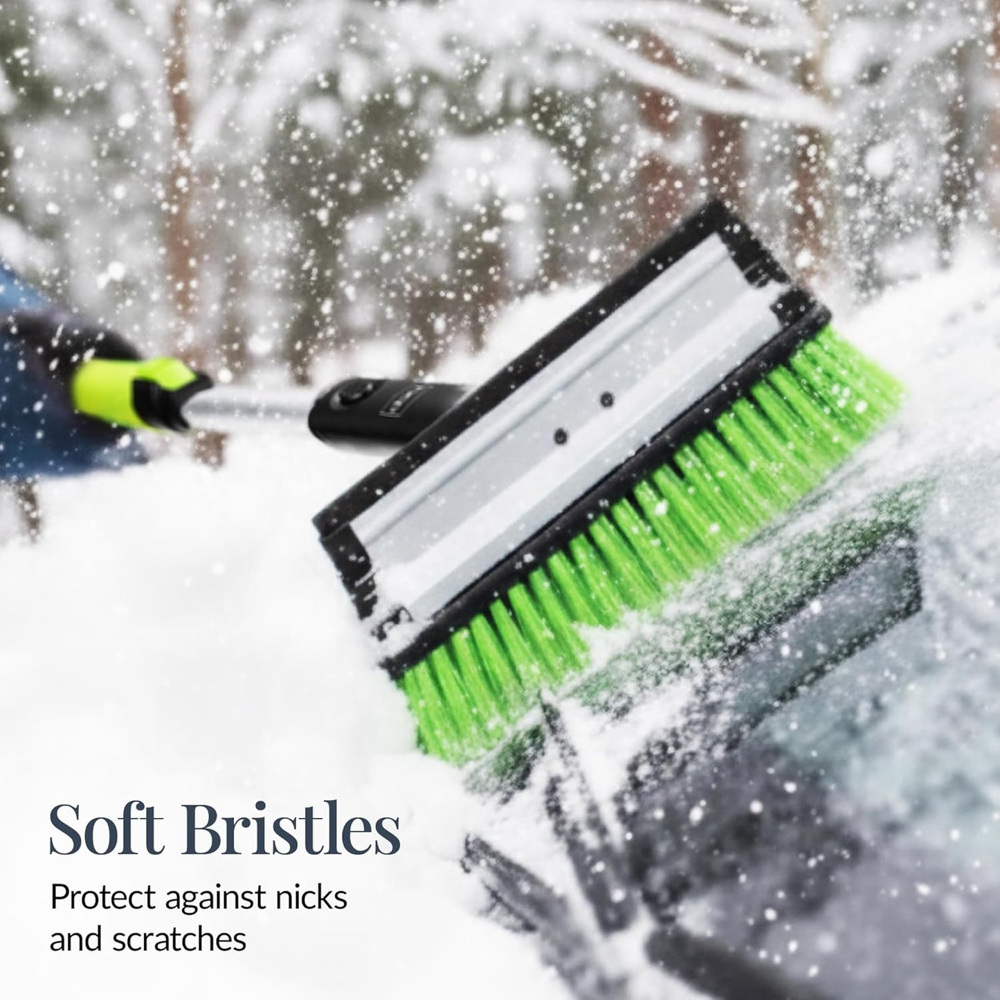 Best Choice Products 4 in 1 Snow Brush with Shovel, Squeegee & Ice Scraper, Up to 39" Extendable Foam Grip, 270° Pivoting Snow Brush for Car Truck SUV, Storage Bag Included - Lime