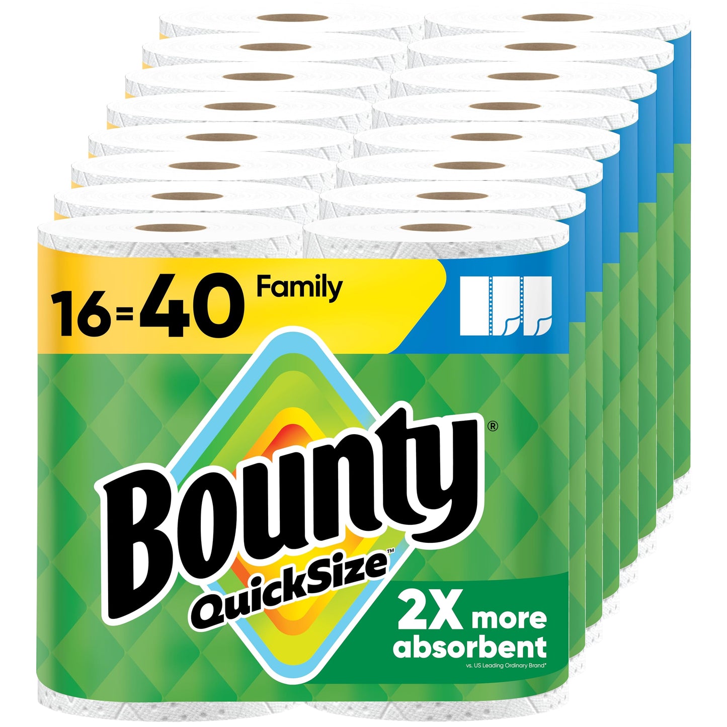 Bounty Quick-Size Paper Towels, White, 12 Family Triple Rolls = 40 Regular Rolls