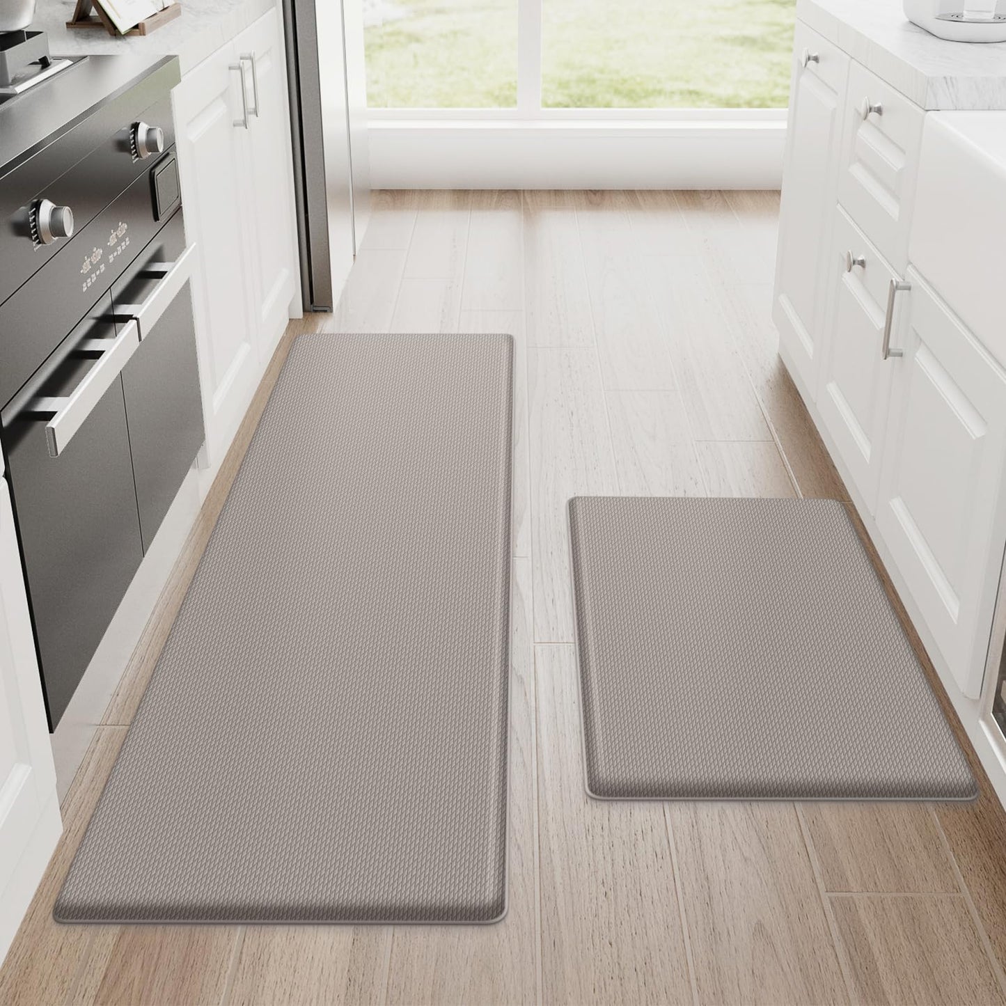StepRite Kitchen Mats, 2PCS Kitchen Rugs, Cushioned Anti Fatigue Kitchen Mats for Floor, Non-Slip Standing Desk Mat, Waterproof Kitchen Rug Set for Kitchen, Floor, Office, 17.3"x30"+17.3"x47", Black