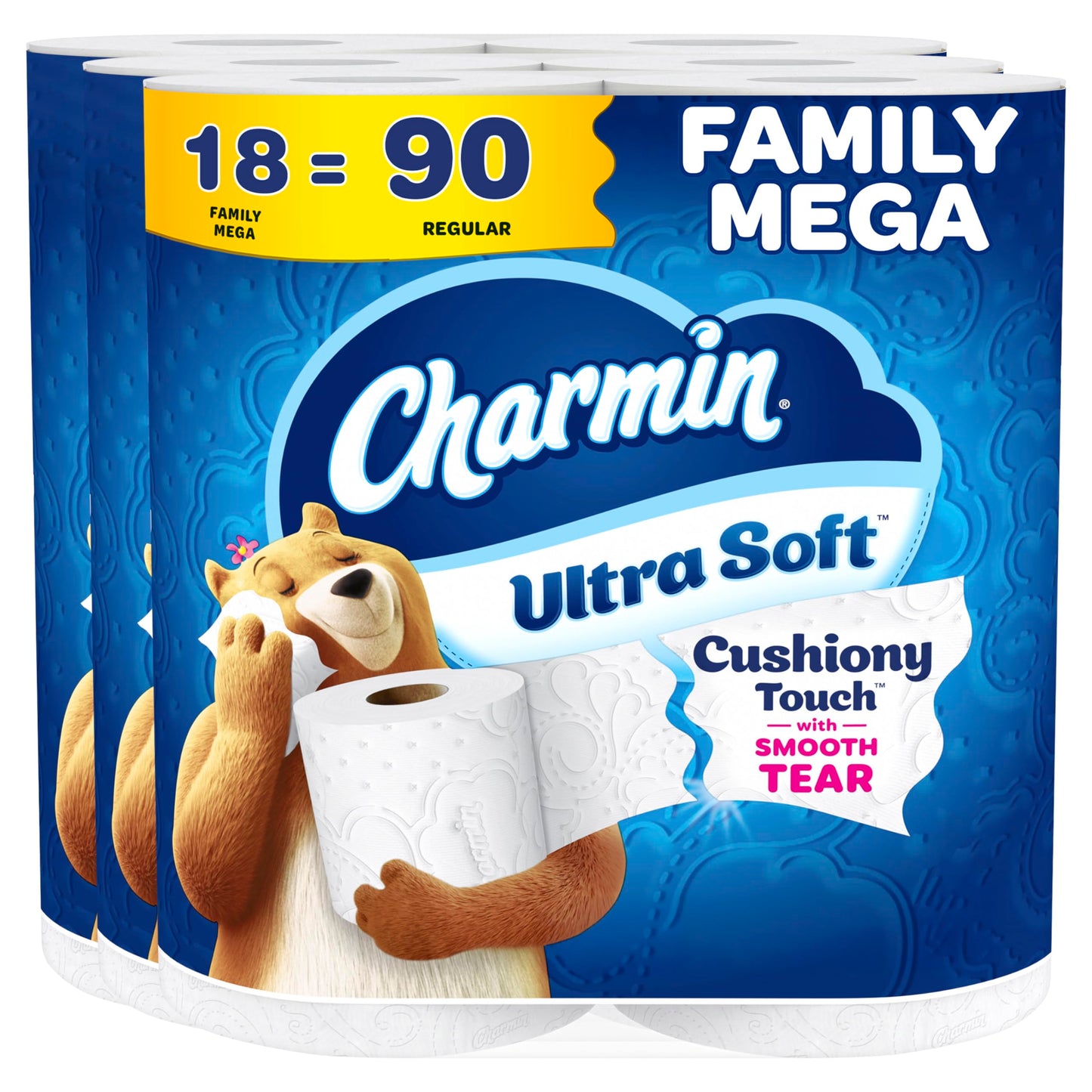 Charmin Ultra Soft Cushiony Touch Toilet Paper, 24 Family Mega = 123 Regular Rolls, White