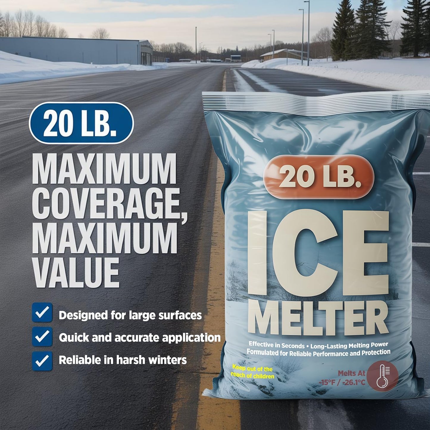 Ice Melt Safer for Concrete-20 lb Bag, Ice Crusher Blend Snow Salt Ice Melt, Salt for Snow and Ice Removal, Sidewalk Salt, Driveway Salt, Snow Melt is Effective Up to -15