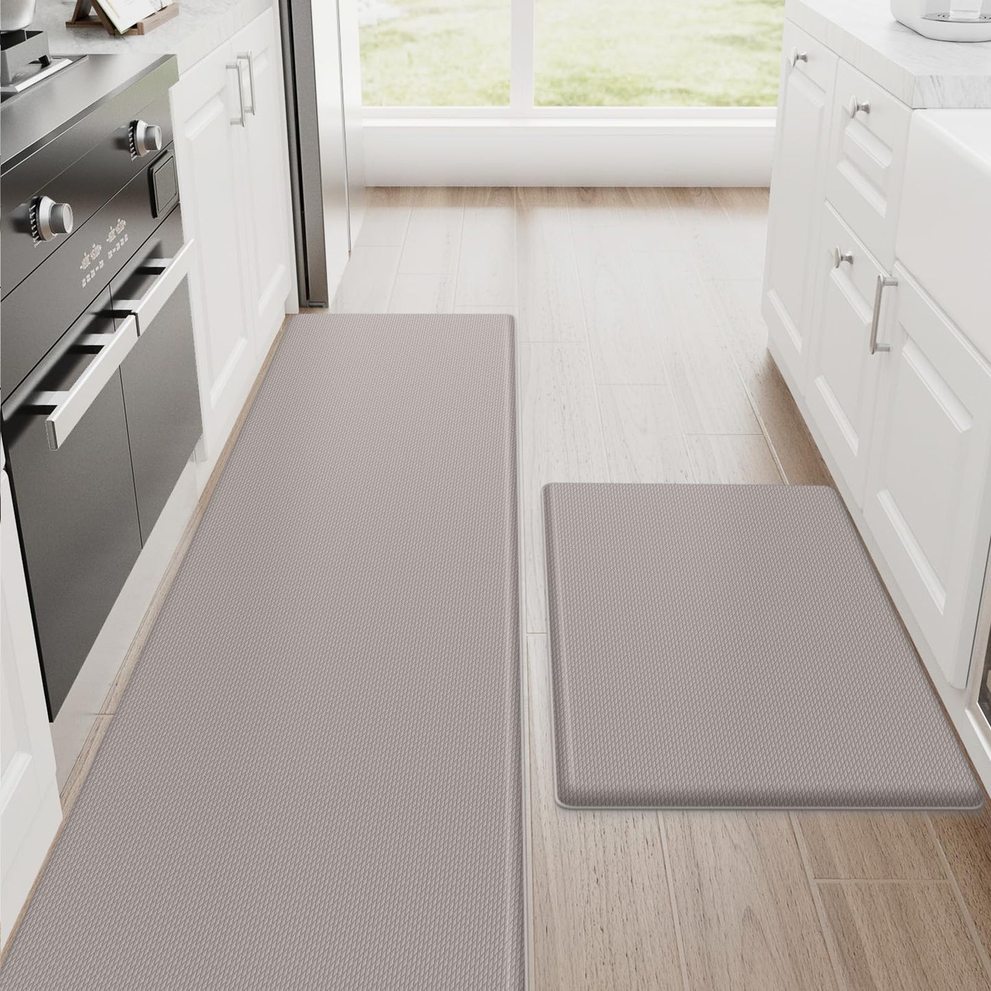 StepRite Kitchen Mats, 2PCS Kitchen Rugs, Cushioned Anti Fatigue Kitchen Mats for Floor, Non-Slip Standing Desk Mat, Waterproof Kitchen Rug Set for Kitchen, Floor, Office, 17.3"x30"+17.3"x47", Black