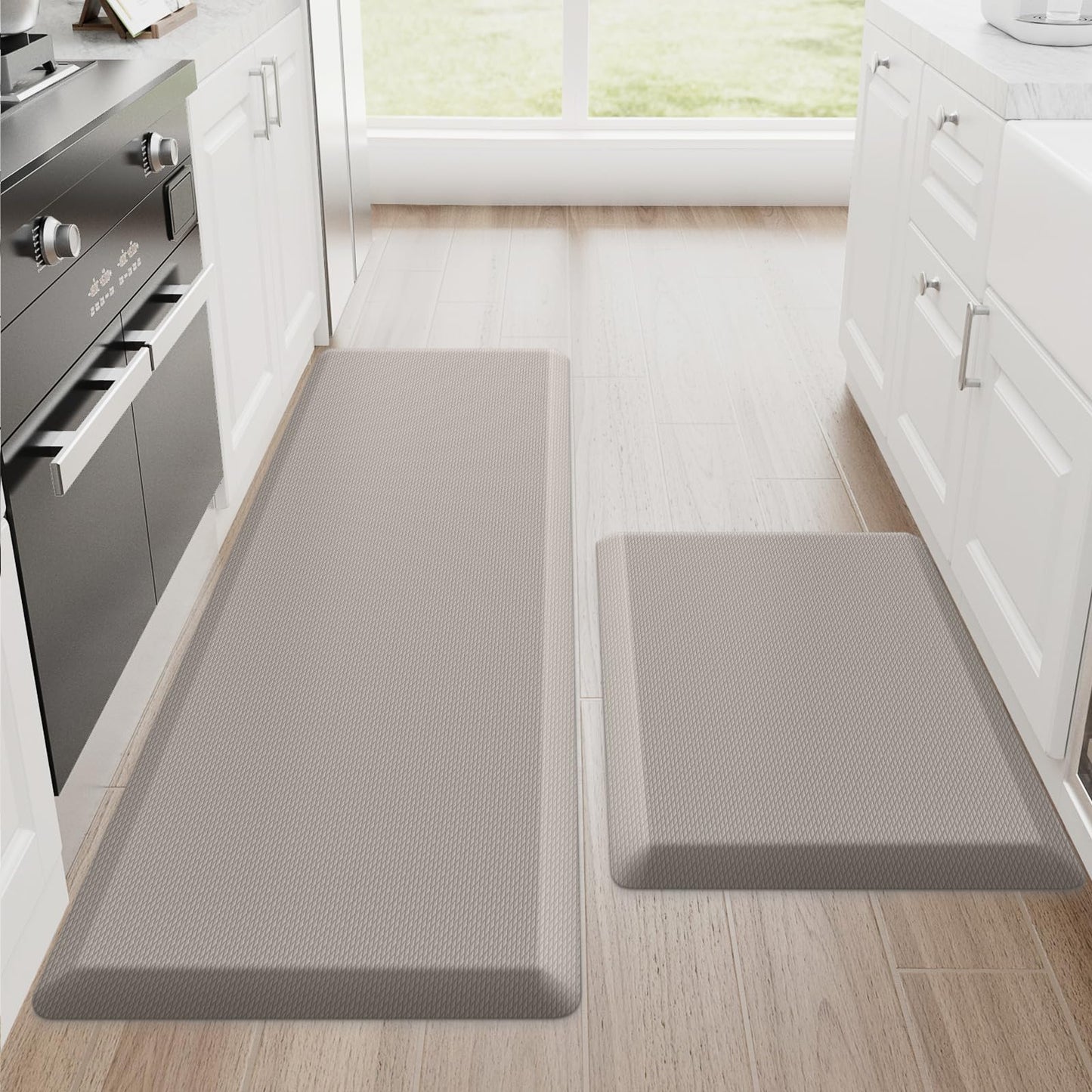 StepRite Kitchen Mats, 2PCS Kitchen Rugs, Cushioned Anti Fatigue Kitchen Mats for Floor, Non-Slip Standing Desk Mat, Waterproof Kitchen Rug Set for Kitchen, Floor, Office, 17.3"x30"+17.3"x47", Black