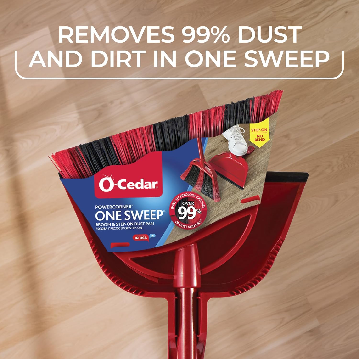 O-Cedar Sweep Broom with Step-On Dustpan | Remove 99% with One Sweep | Lightweight Quiet Cleaning Tool | Ideal for Pet Owners