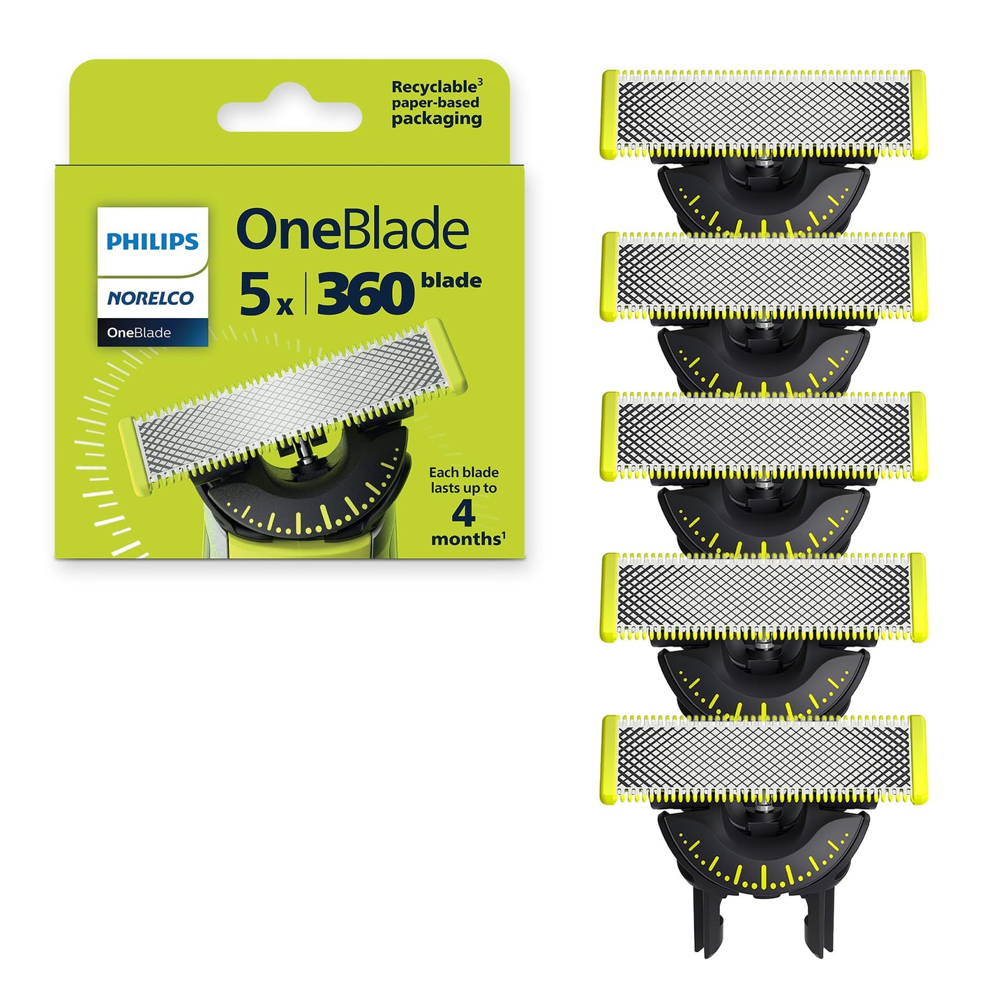 Philips Norelco OneBlade 360 Blades, Genuine Replacement Blades for OneBlade Electric Shaver and Trimmer, Durable Stainless Steel, Trim, Edge and Shave, 3 Pack, QP430/80