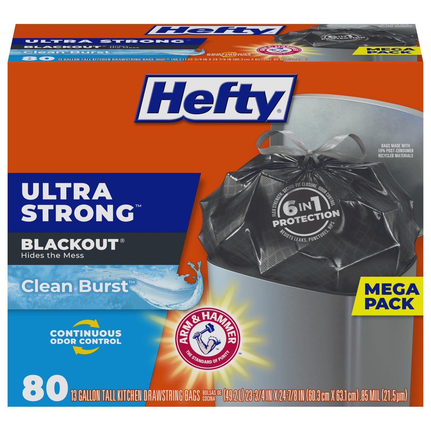 Hefty Ultra Strong Tall Kitchen Trash Bags, Lavender & Sweet Vanilla Scent, 13 Gallon, 80 Count