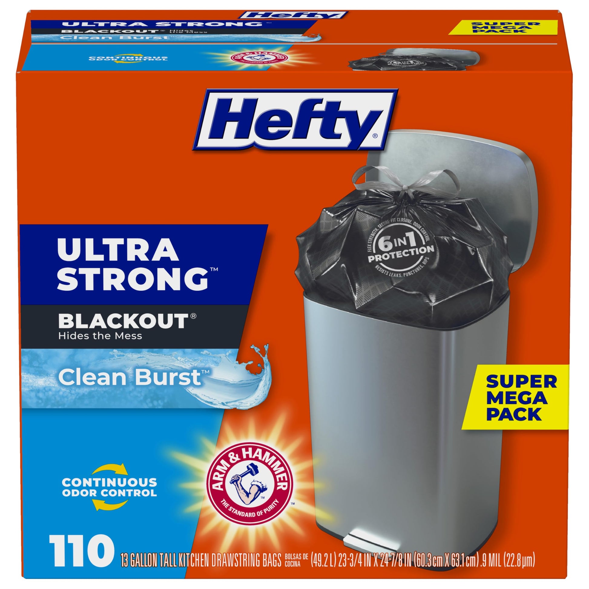 Hefty Ultra Strong Tall Kitchen Trash Bags, Lavender & Sweet Vanilla Scent, 13 Gallon, 80 Count