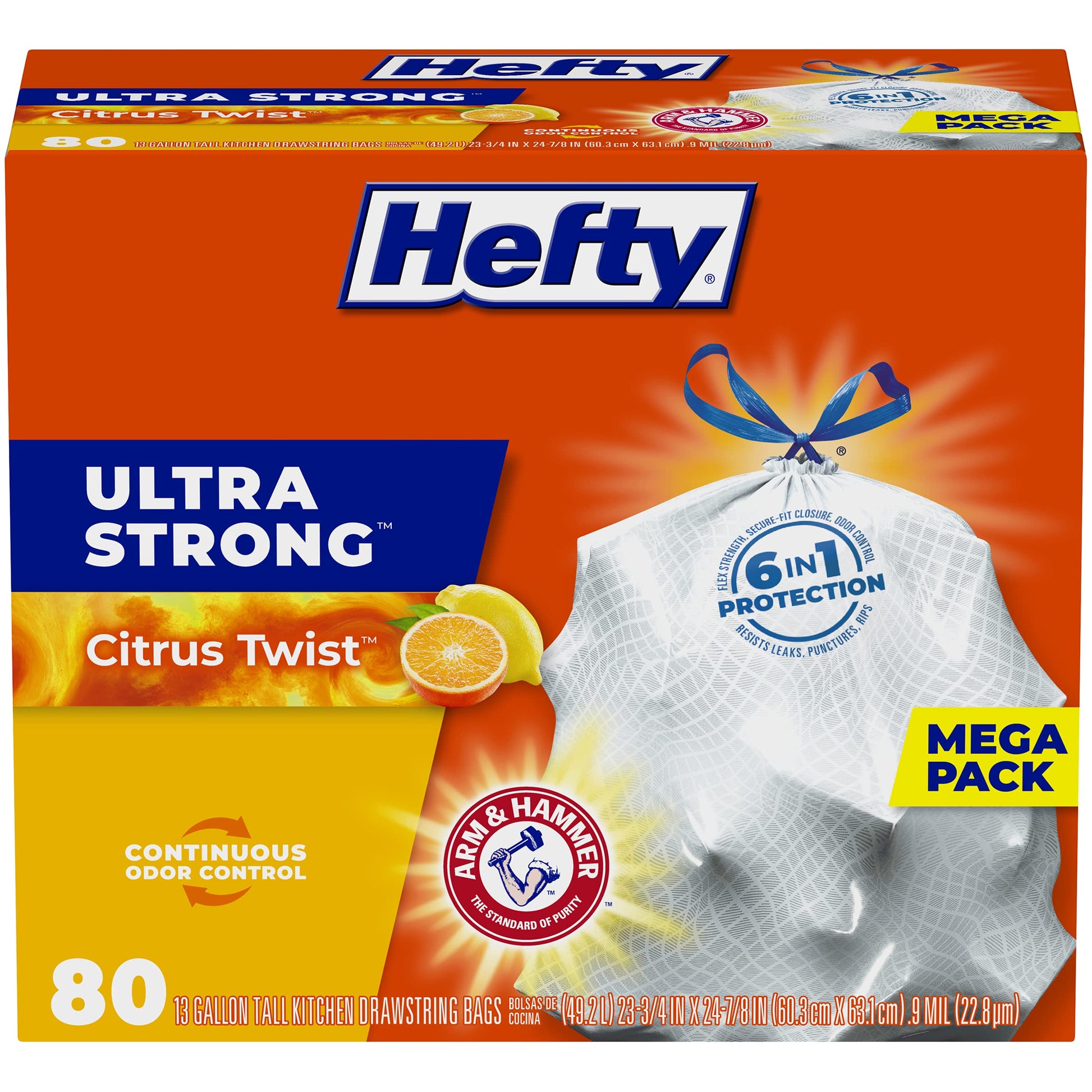 Hefty Ultra Strong Tall Kitchen Trash Bags, Lavender & Sweet Vanilla Scent, 13 Gallon, 80 Count