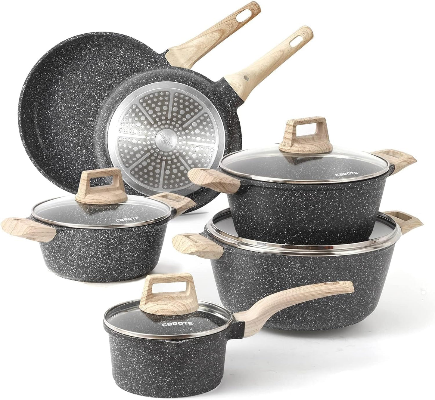 CAROTE 44pcs Pots and Pan Set Nonstick, Cookware Sets, Cooking Set Non Stick, Induction Cook Ware with Bakeware Set, Kitchen Knife Set