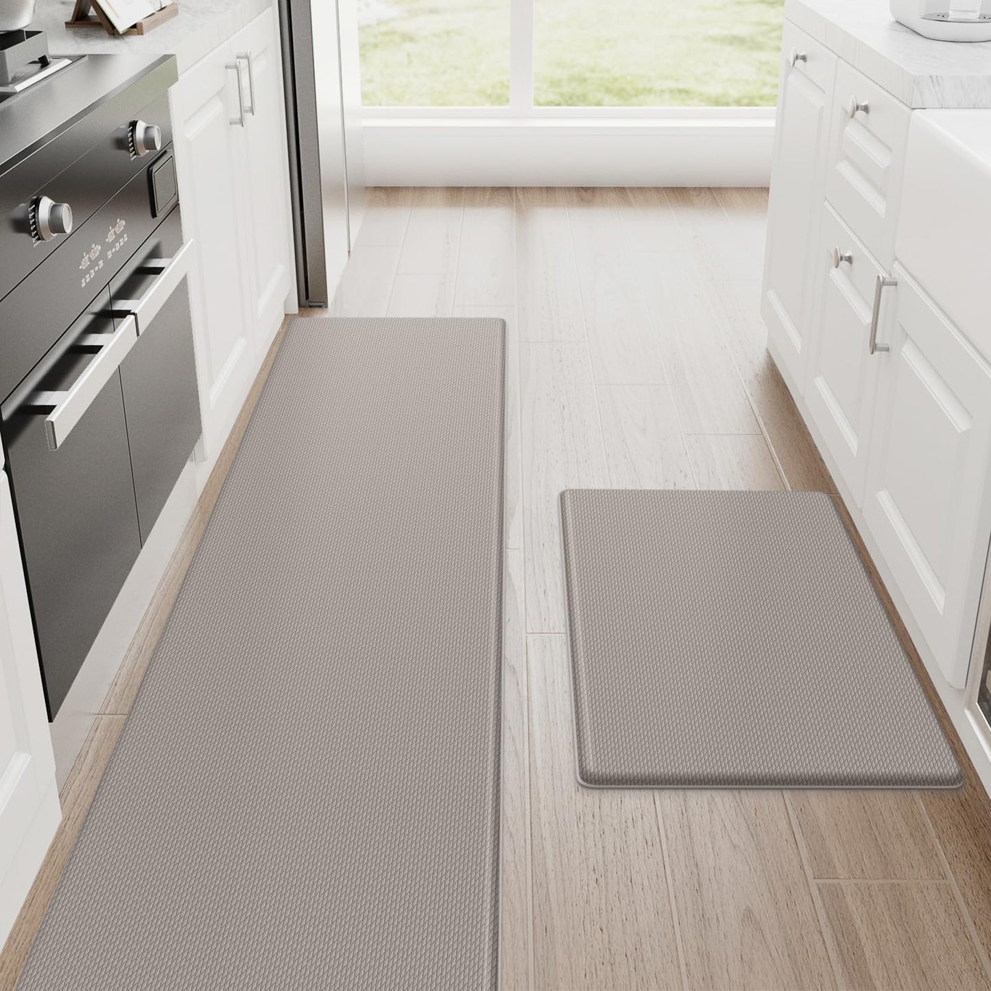 StepRite Kitchen Mats, 2PCS Kitchen Rugs, Cushioned Anti Fatigue Kitchen Mats for Floor, Non-Slip Standing Desk Mat, Waterproof Kitchen Rug Set for Kitchen, Floor, Office, 17.3"x30"+17.3"x47", Black