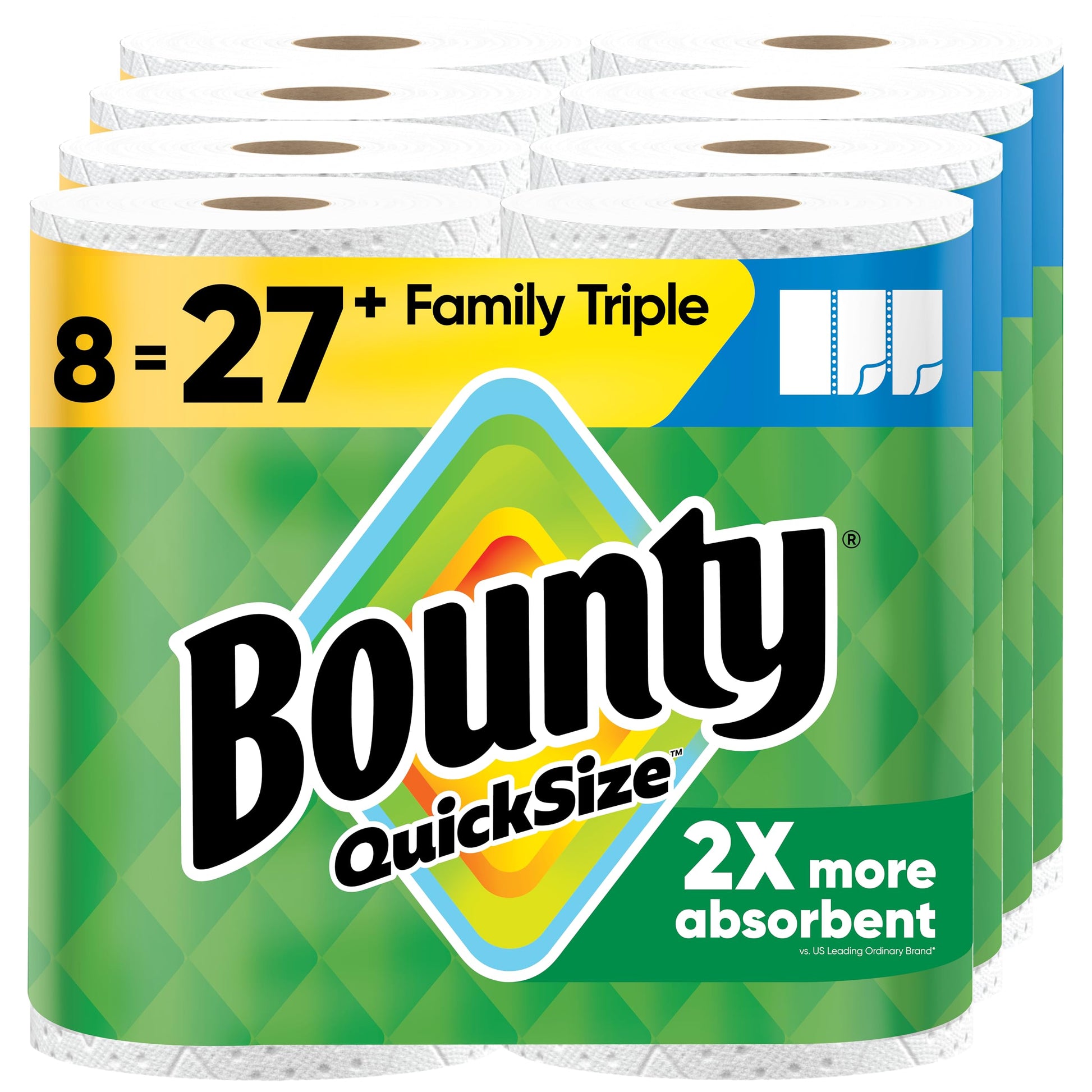 Bounty Quick-Size Paper Towels, White, 12 Family Triple Rolls = 40 Regular Rolls