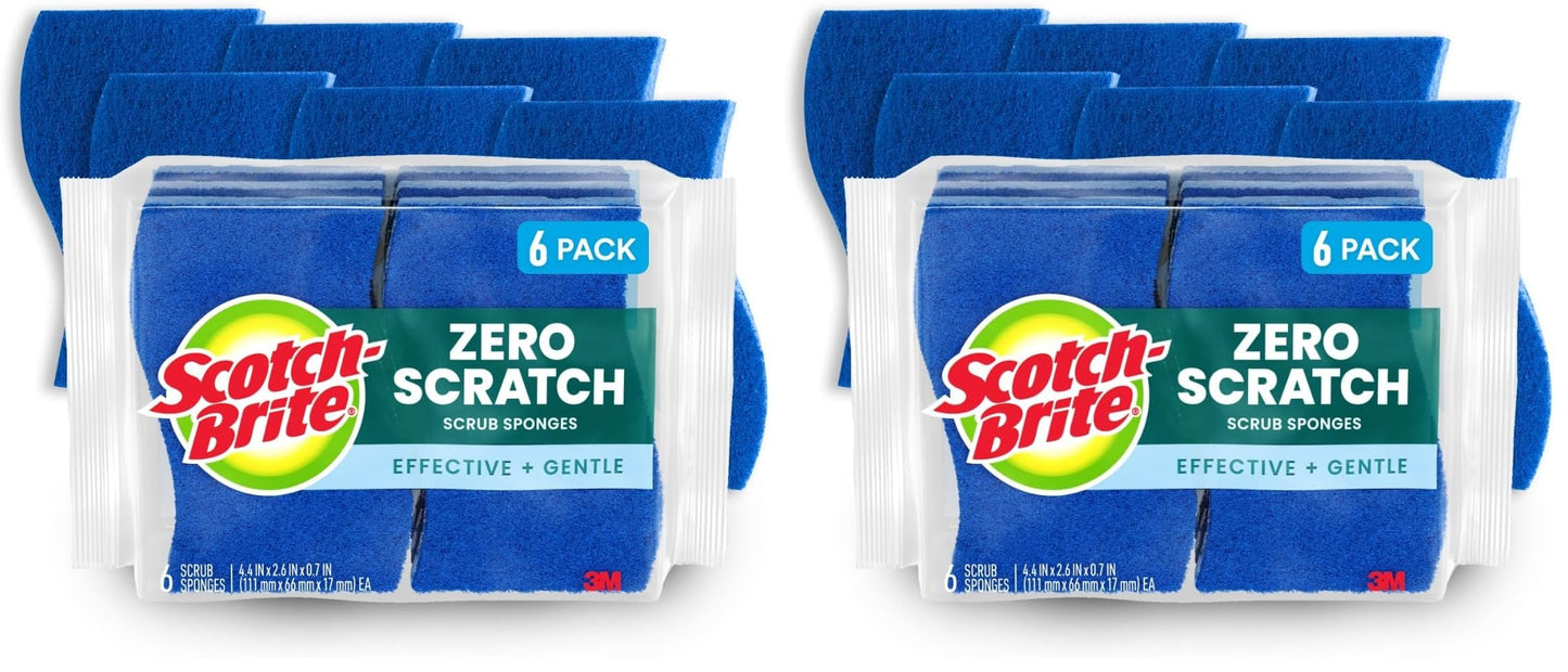 Scotch-Brite Zero Scratch Scrub Sponge, 6 Kitchen Sponges for Cleaning Around the Home, Bathroom & More, Scratch-free Dish Scrubber, Multi-surface Safe, Best for Nonstick Pots and Pans