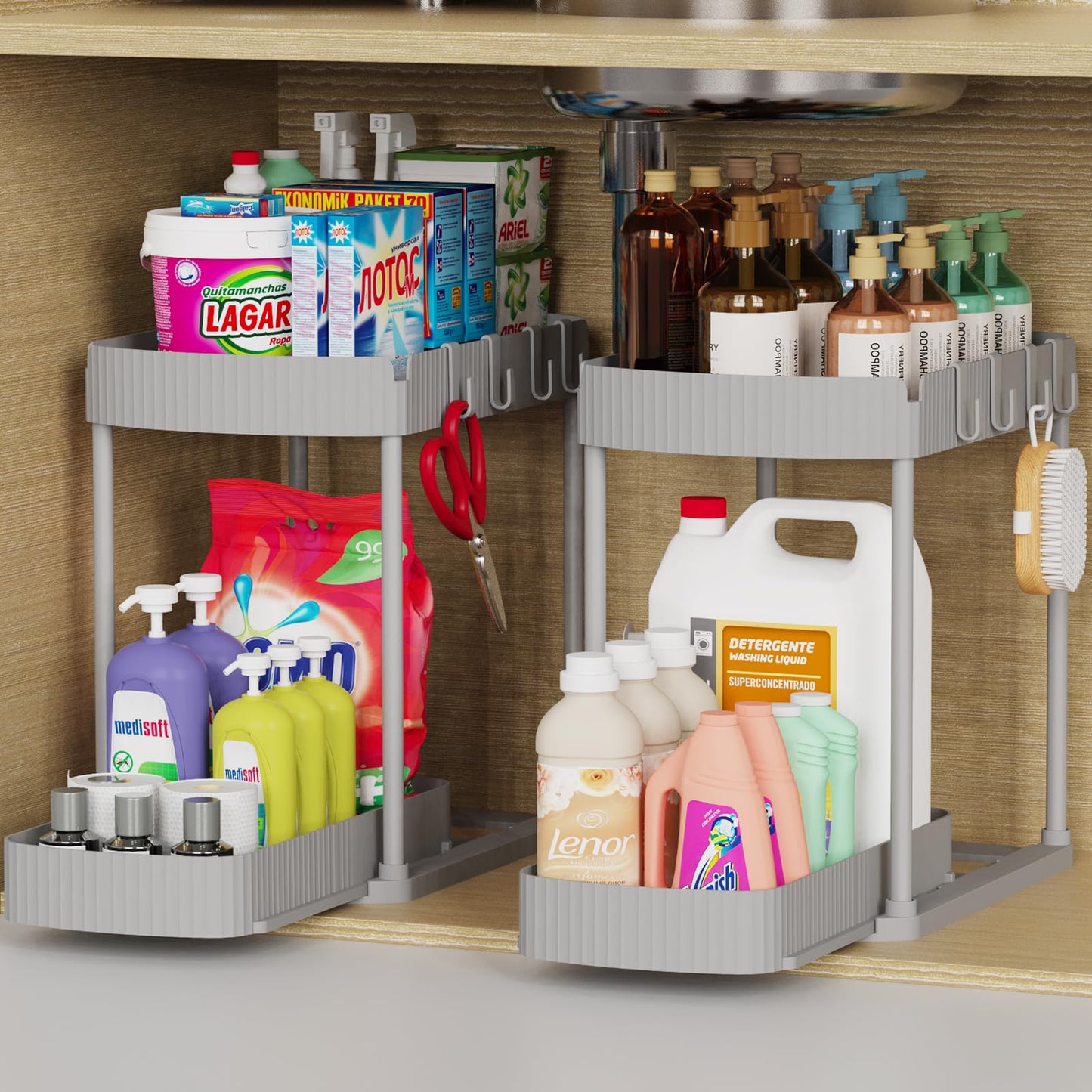 2 Pack Multi-Purpose Pull-Out Storage Organizers, Under Sink & Cabinet Storage, 12.8 Inch, White