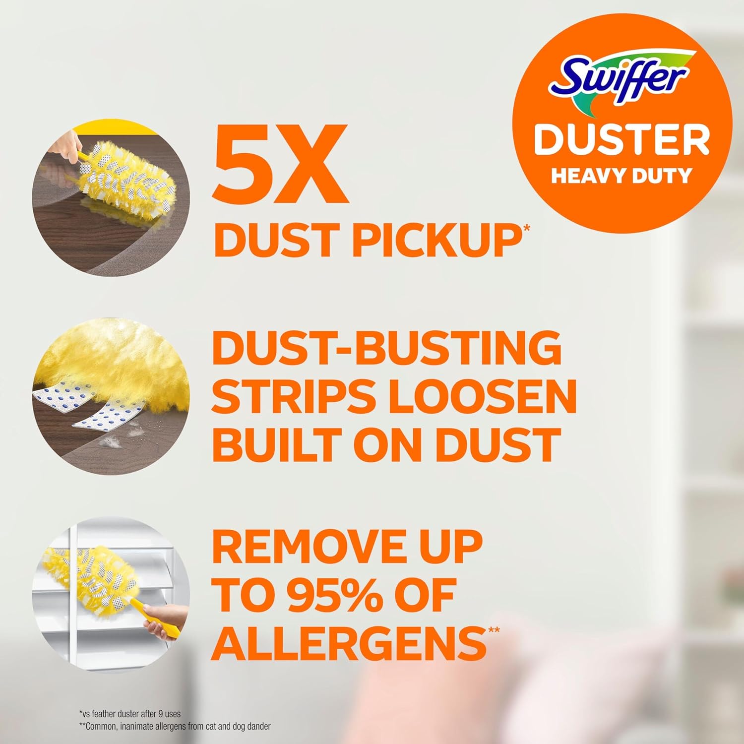 Swiffer Dusters Refill for Cleaning, Feather & Microfiber Duster Disposable Alternative, for Dusting Furniture, Blinds, Ceiling Fans, Walls, Helps Remove Allergens, Heavy Duty, Unscented, 11ct