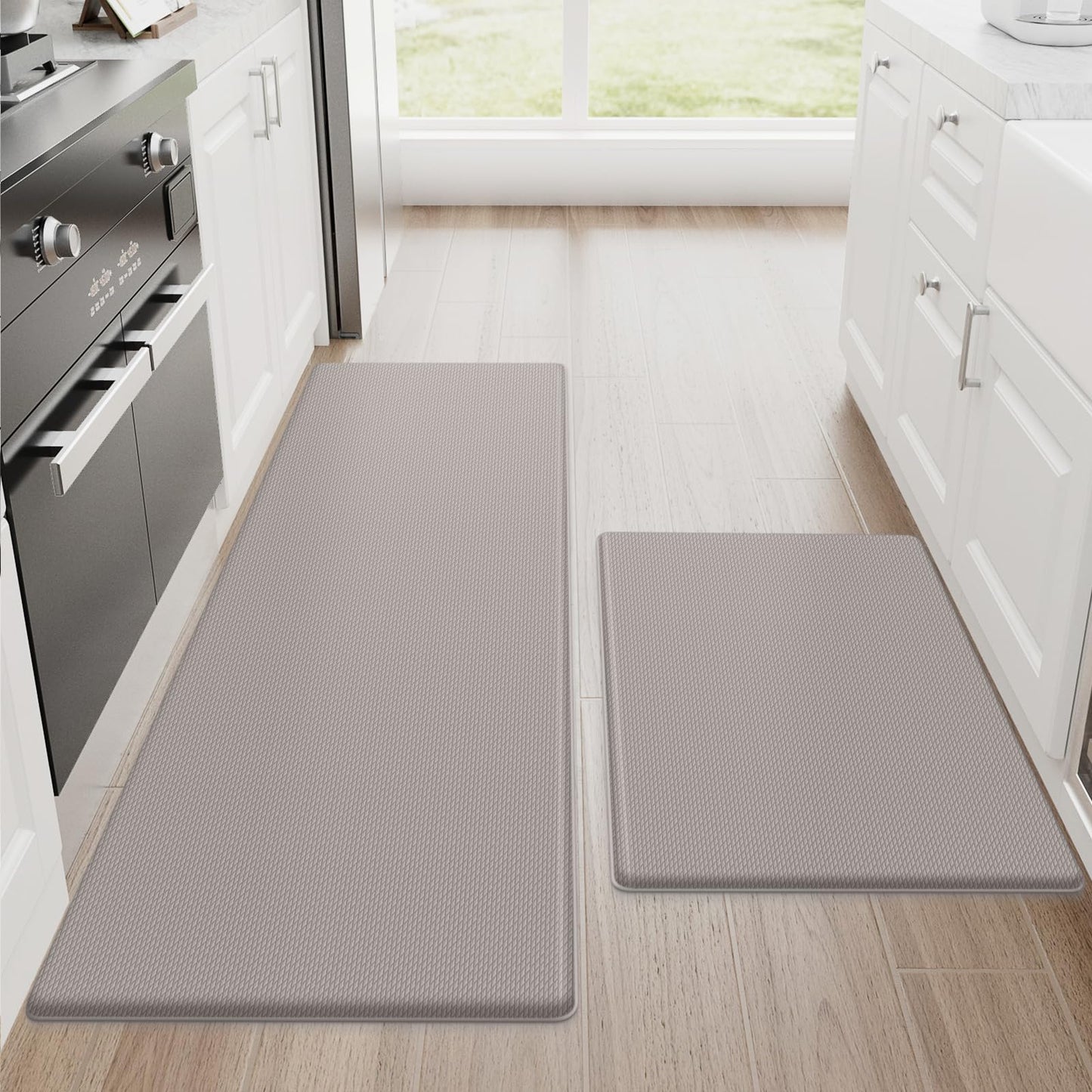 StepRite Kitchen Mats, 2PCS Kitchen Rugs, Cushioned Anti Fatigue Kitchen Mats for Floor, Non-Slip Standing Desk Mat, Waterproof Kitchen Rug Set for Kitchen, Floor, Office, 17.3"x30"+17.3"x47", Black