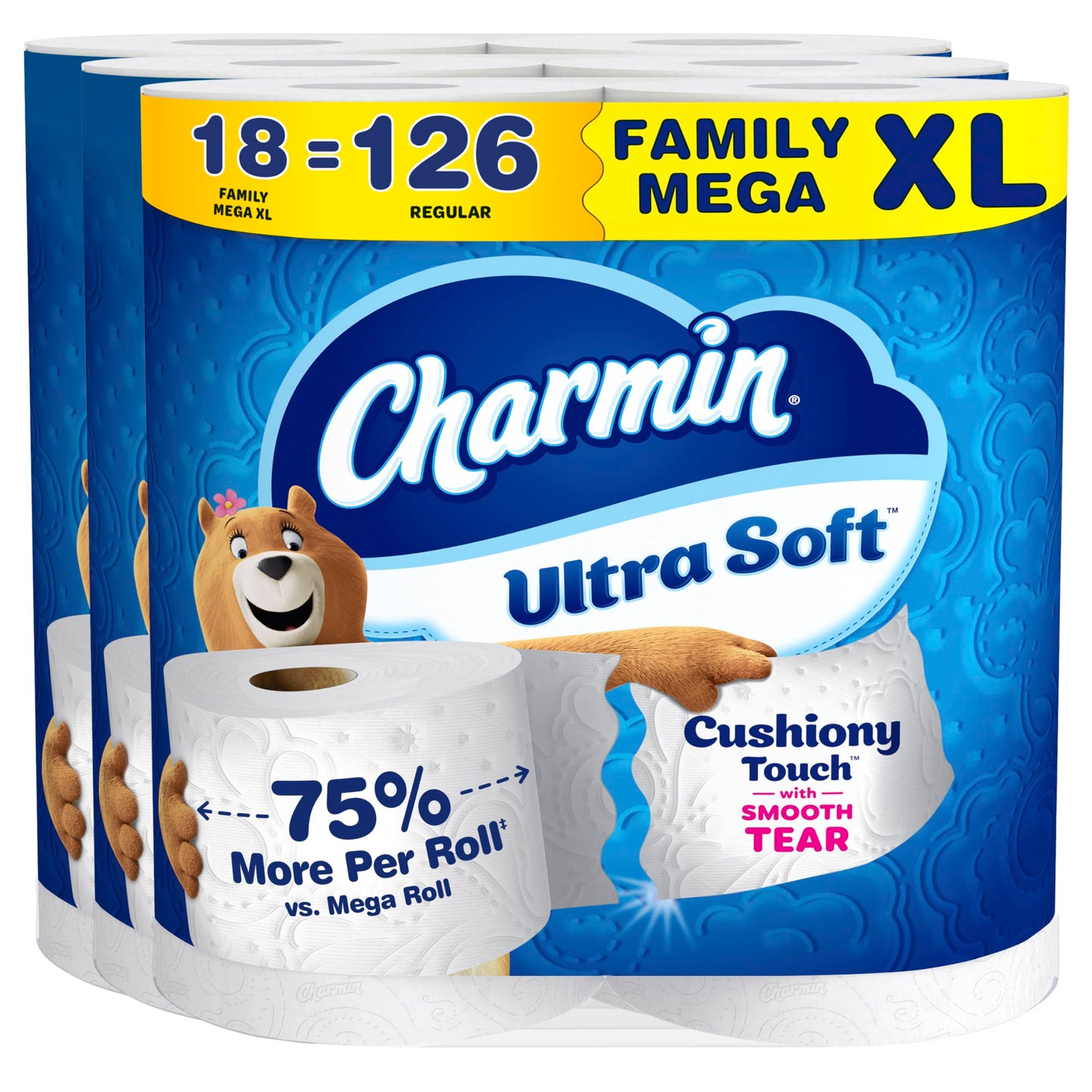 Charmin Ultra Soft Cushiony Touch Toilet Paper, 24 Family Mega = 123 Regular Rolls, White