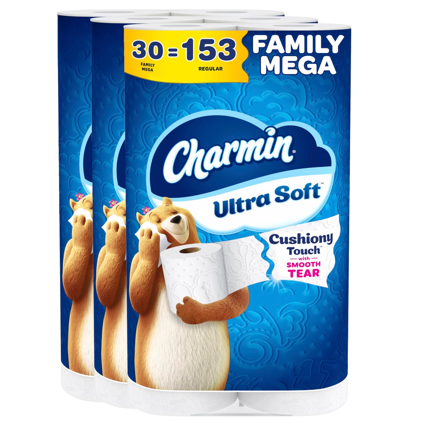 Charmin Ultra Soft Cushiony Touch Toilet Paper, 24 Family Mega = 123 Regular Rolls, White