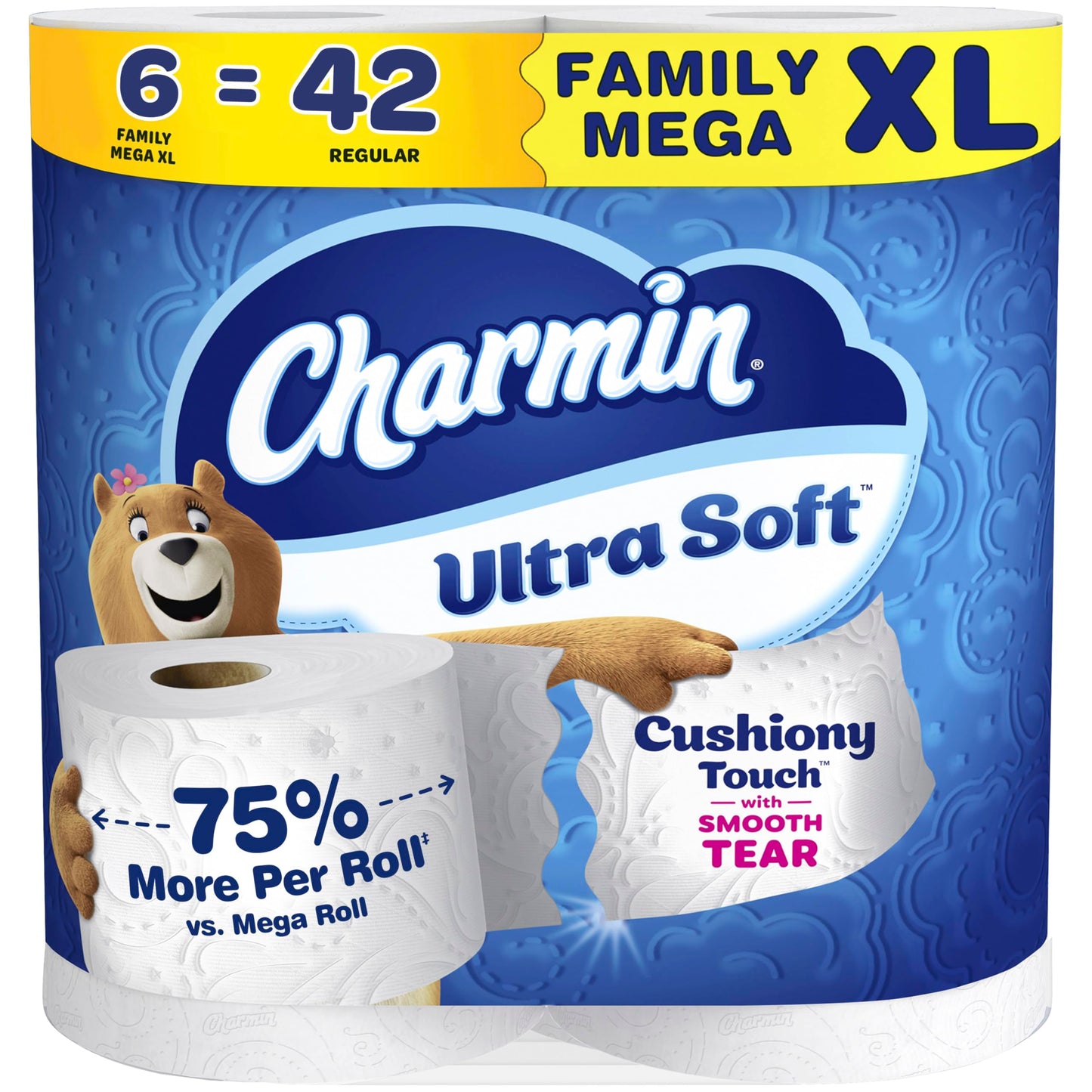 Charmin Ultra Soft Cushiony Touch Toilet Paper, 24 Family Mega = 123 Regular Rolls, White