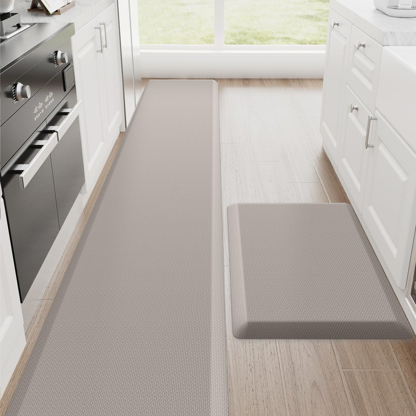 StepRite Kitchen Mats, 2PCS Kitchen Rugs, Cushioned Anti Fatigue Kitchen Mats for Floor, Non-Slip Standing Desk Mat, Waterproof Kitchen Rug Set for Kitchen, Floor, Office, 17.3"x30"+17.3"x47", Black