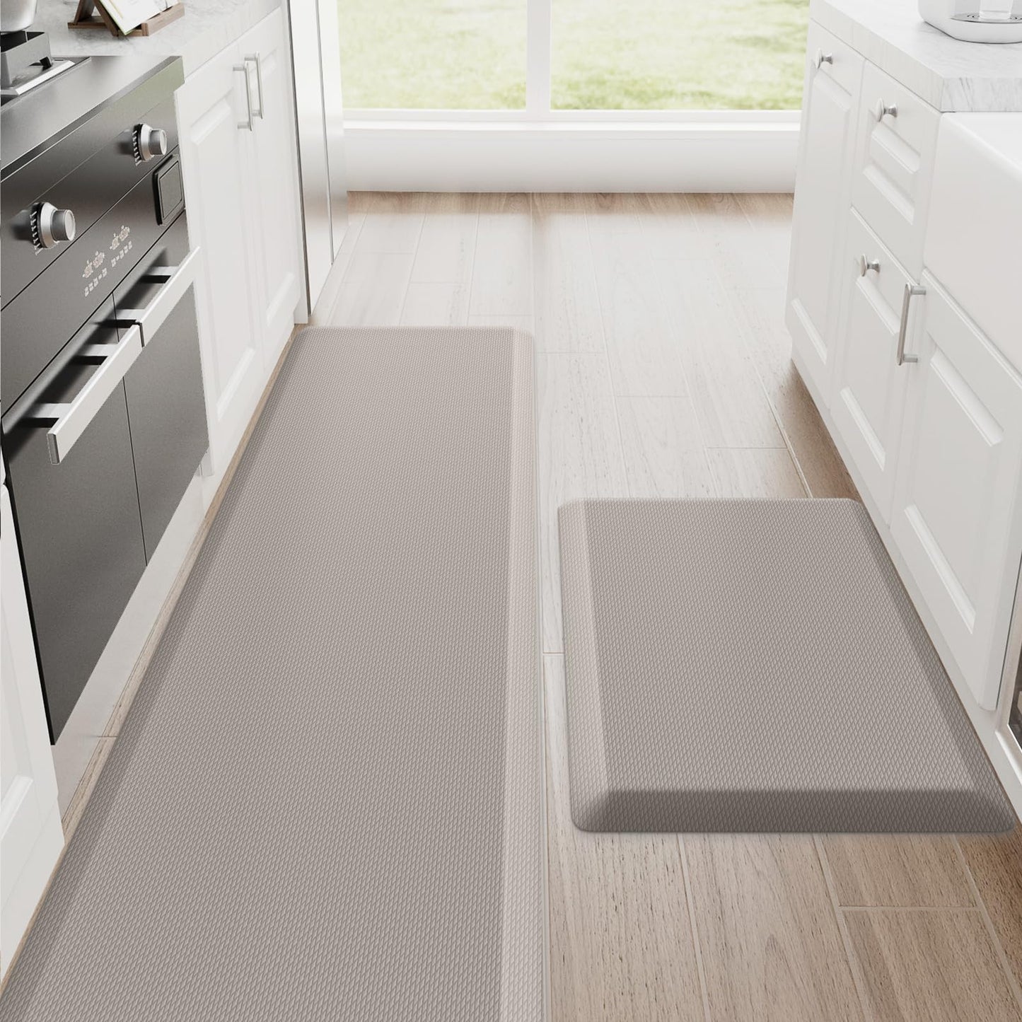 StepRite Kitchen Mats, 2PCS Kitchen Rugs, Cushioned Anti Fatigue Kitchen Mats for Floor, Non-Slip Standing Desk Mat, Waterproof Kitchen Rug Set for Kitchen, Floor, Office, 17.3"x30"+17.3"x47", Black