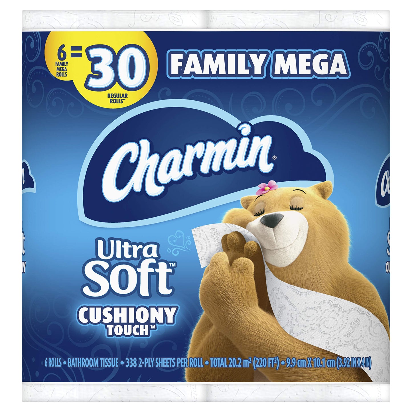 Charmin Ultra Soft Cushiony Touch Toilet Paper, 24 Family Mega = 123 Regular Rolls, White