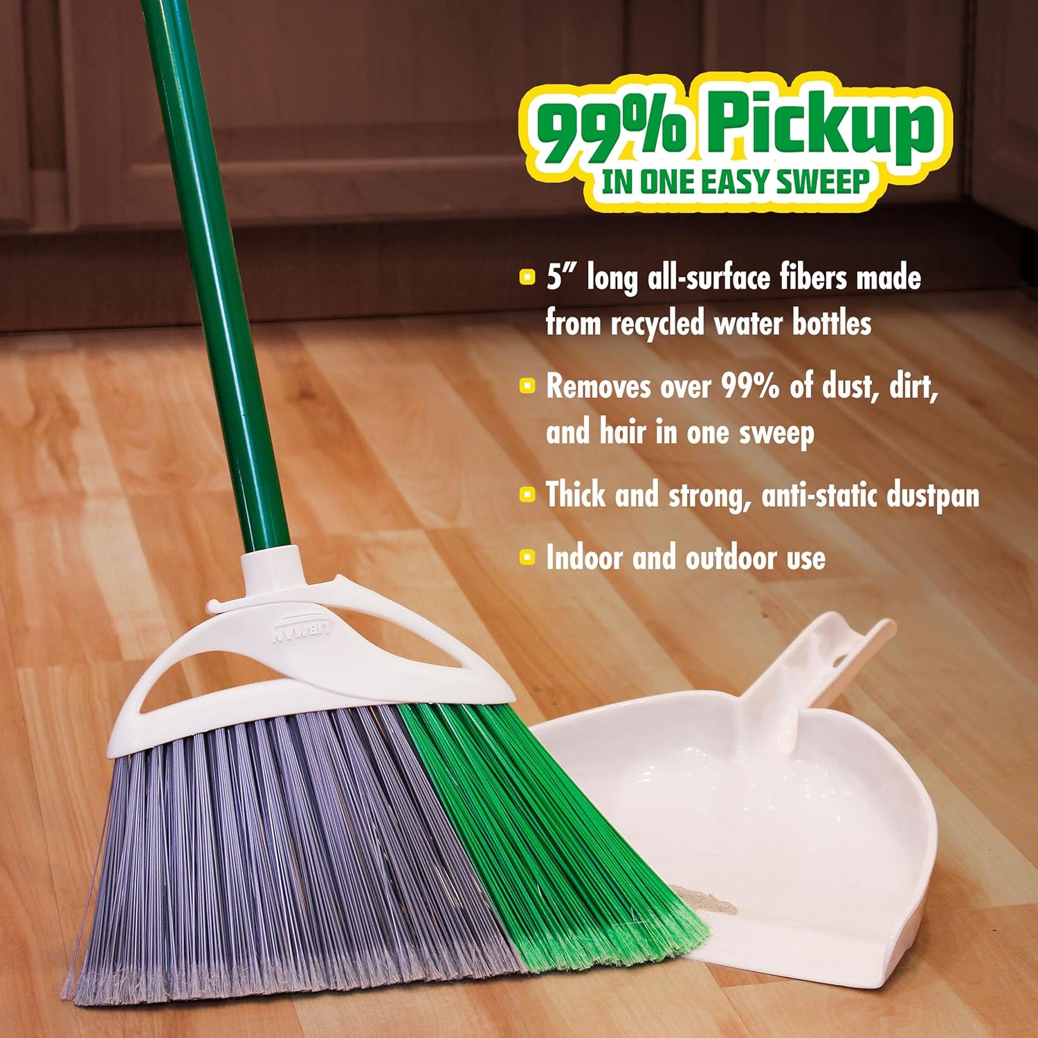Libman FlexTech Broom with Dustpan Combo Set for Sweeping Indoor and Outdoor Floors, Pet, Dog Hair Broom, 55” Precision Angle Broom, 3 Piece Handle, 11" Wide, 10.25" Wide Dust Pan