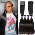 Bone Straight Human Hair Bundles With Closure 6x6/5x5 HD Transparent 100% Raw Virgin Human Hair Weave Extension 2X6 Lace Closure