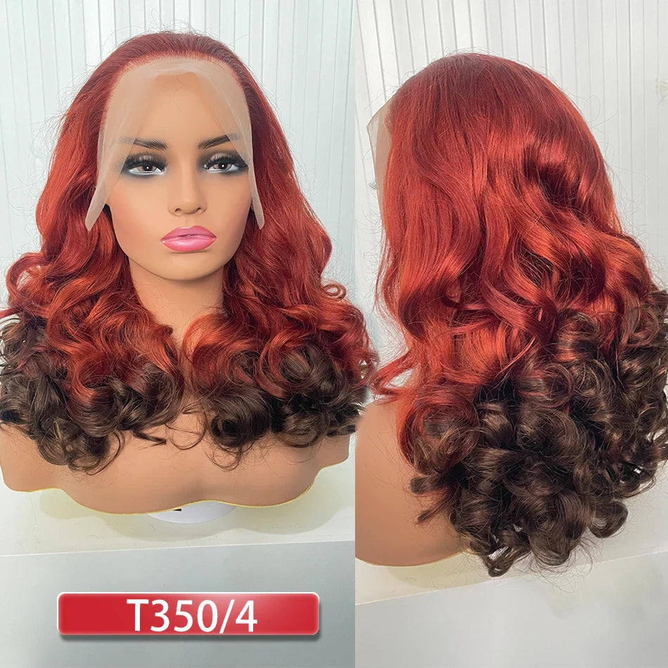 100% Malaysia Hair Bouncy Curly Wigs 250 Density Ombre Double Drawn Hair Glueless Wigs 100% Human Hair 13x4 HD Lace Frontal Wigs